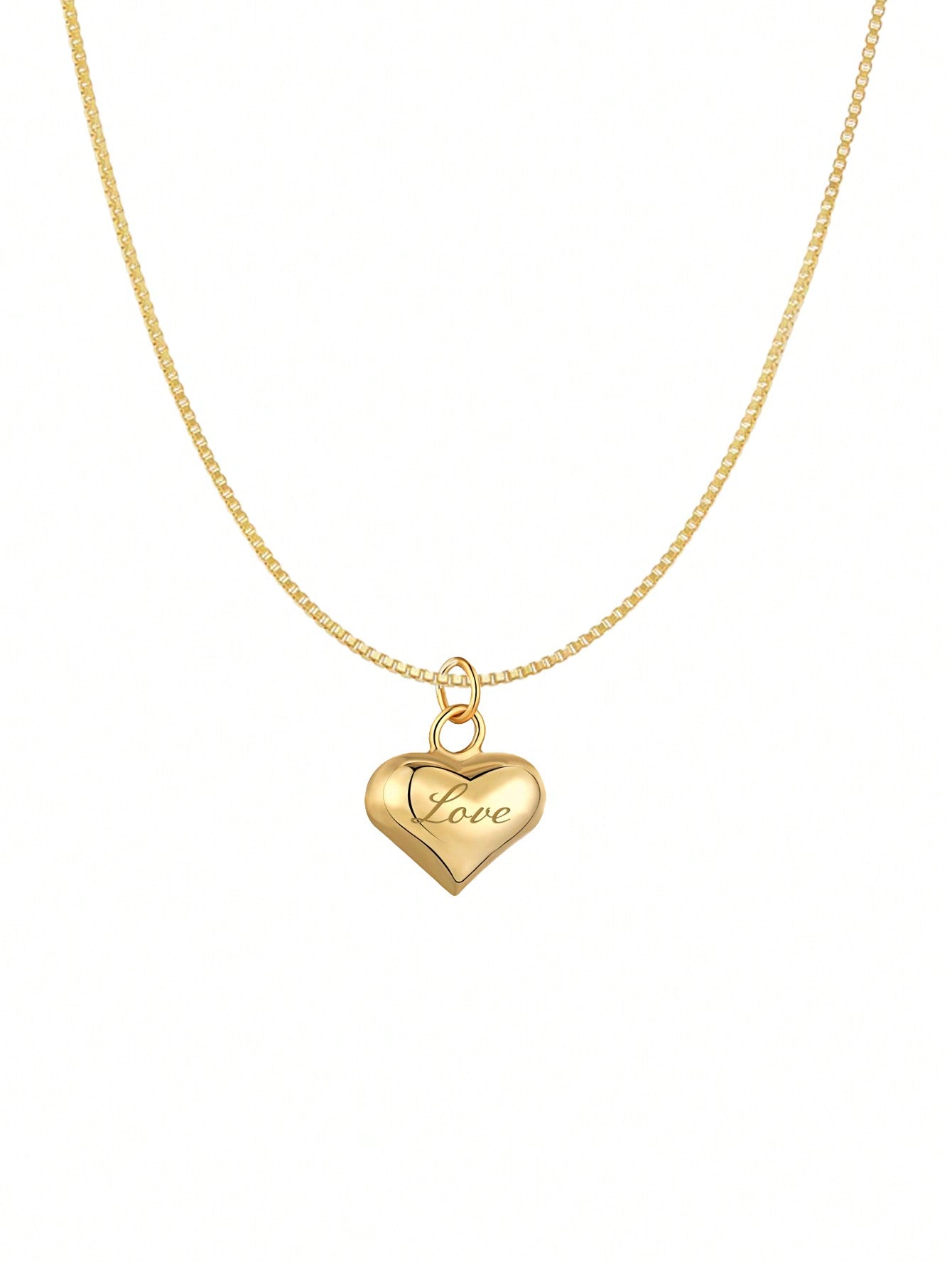 1pc 925 Silver Shiny 3d Heart Shaped Love Engraved Pendant Necklace For Valentine's Day-Yellow Gold-1