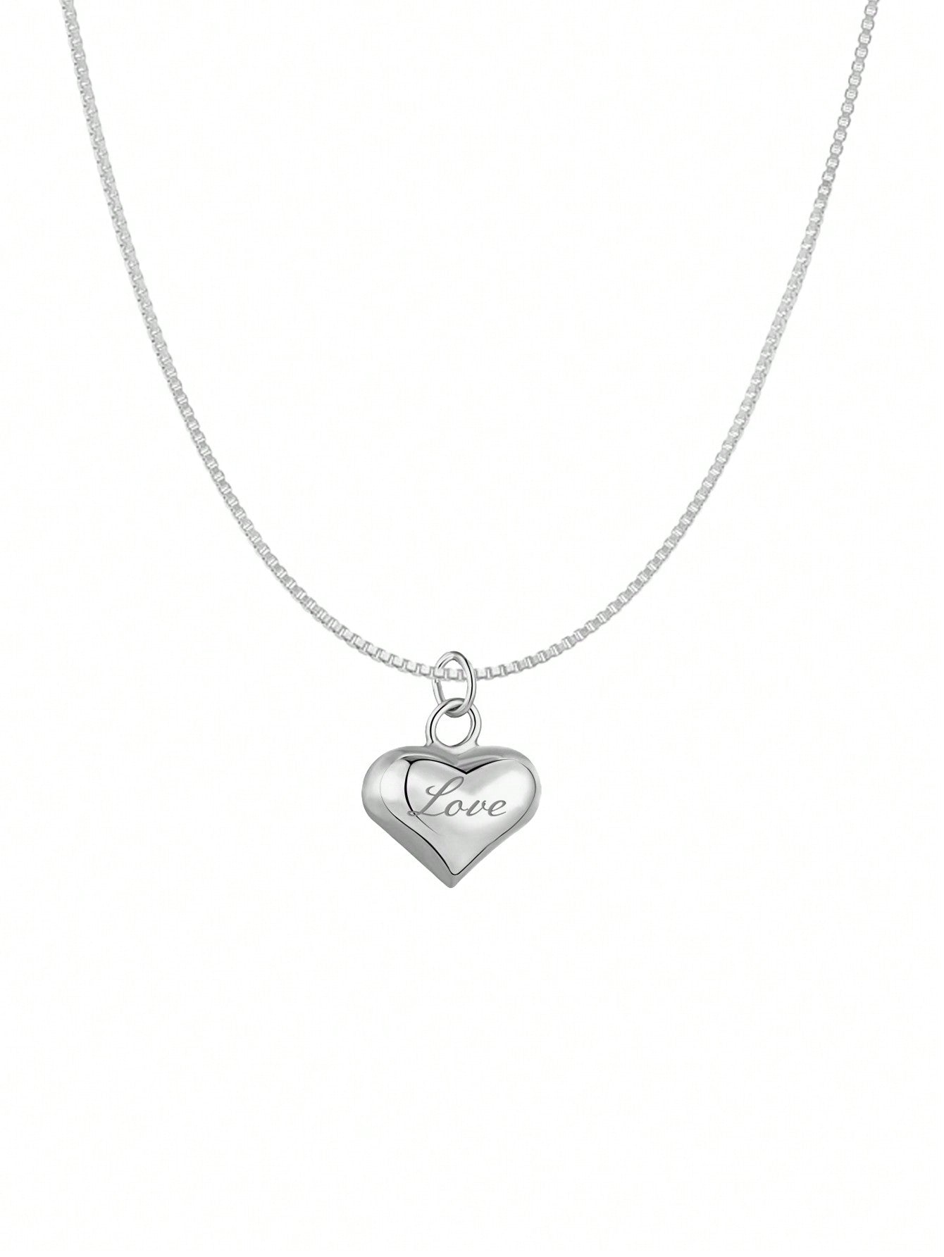 1pc 925 Sterling Silver 3d Love Heart Pendant Necklace With Engraved 'Love' On It, Valentine's Day-Silver-1