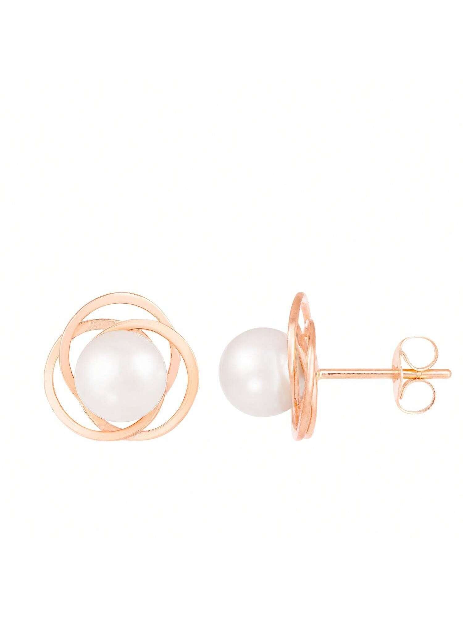 Splendid Pearls SPLENDID PEARLS 14k Gold Loveknot Pearl Stud Earrings-White/rose Gold-1