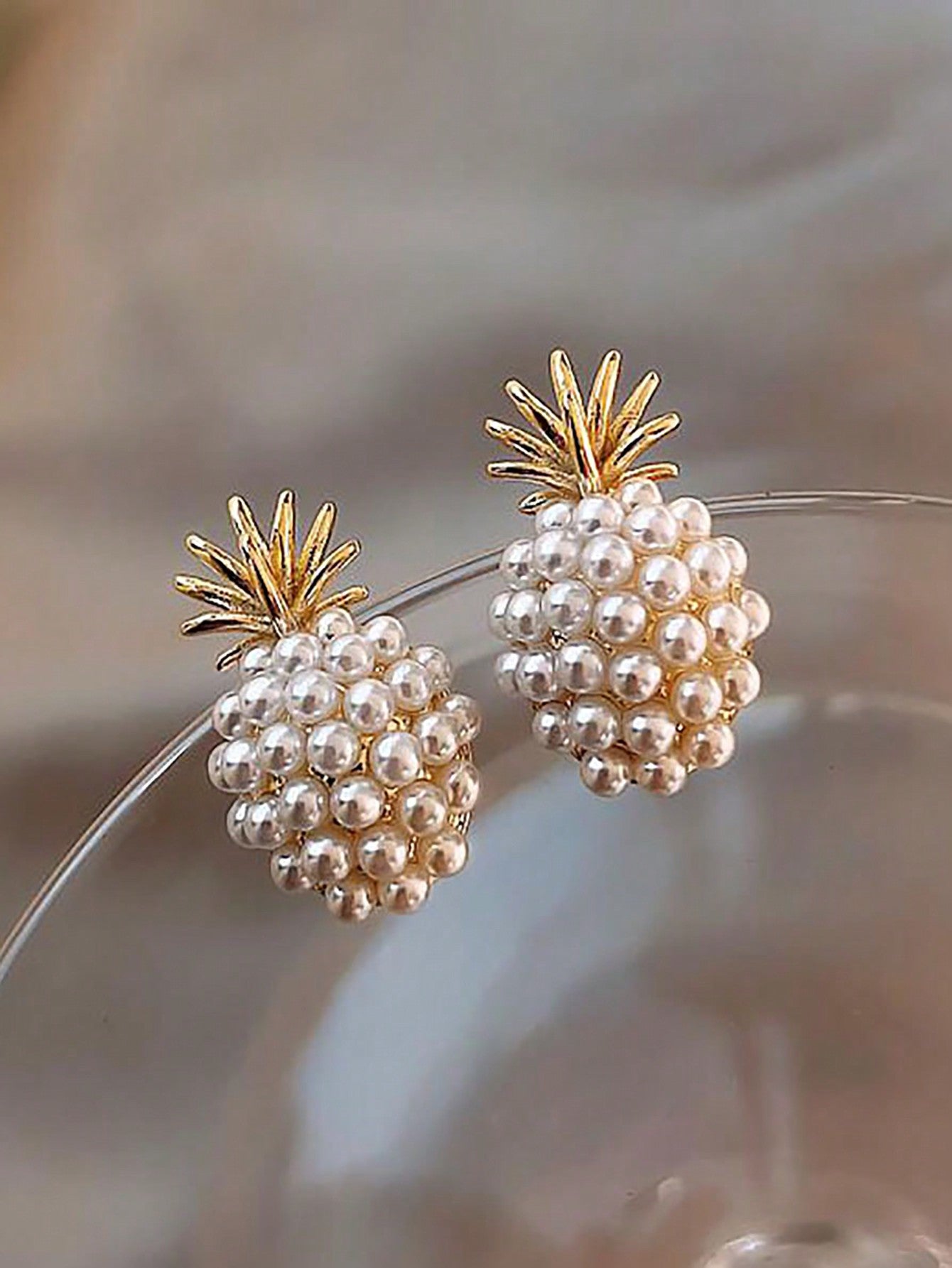 1pair Ins Style Pearls Inlaid Pineapple Shaped Design Women'S Stud Earrings-Gold-1