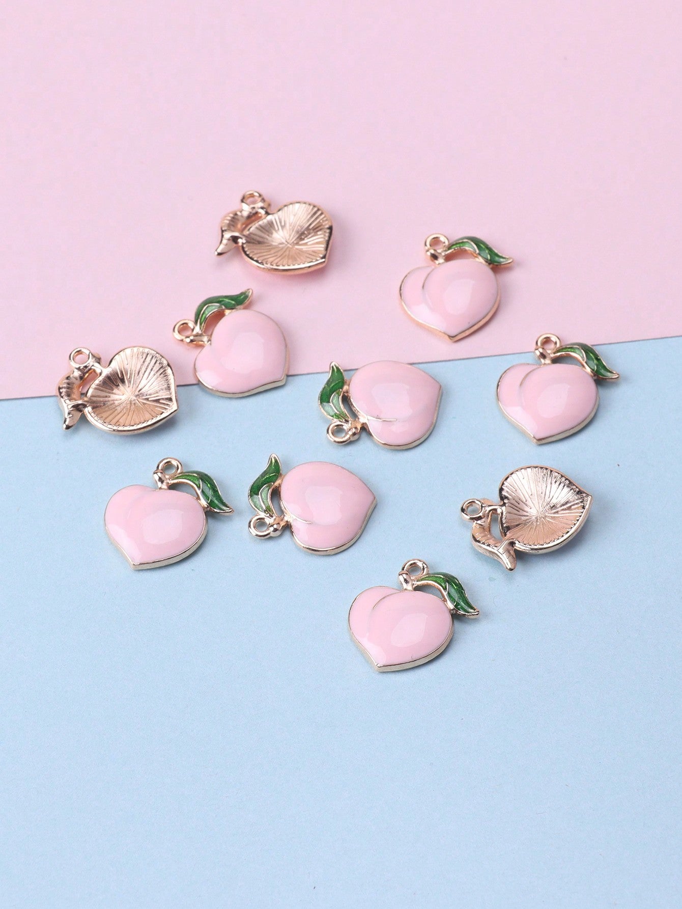 10pcs Fashionable 3d Alloy Dripping Oil Fruit Shaped Peach & Honey Peach Earrings, Necklace, Phone Strap, Keychain, Pendant, Headwear, Diy Jewelry Making Accessories-Pink-1