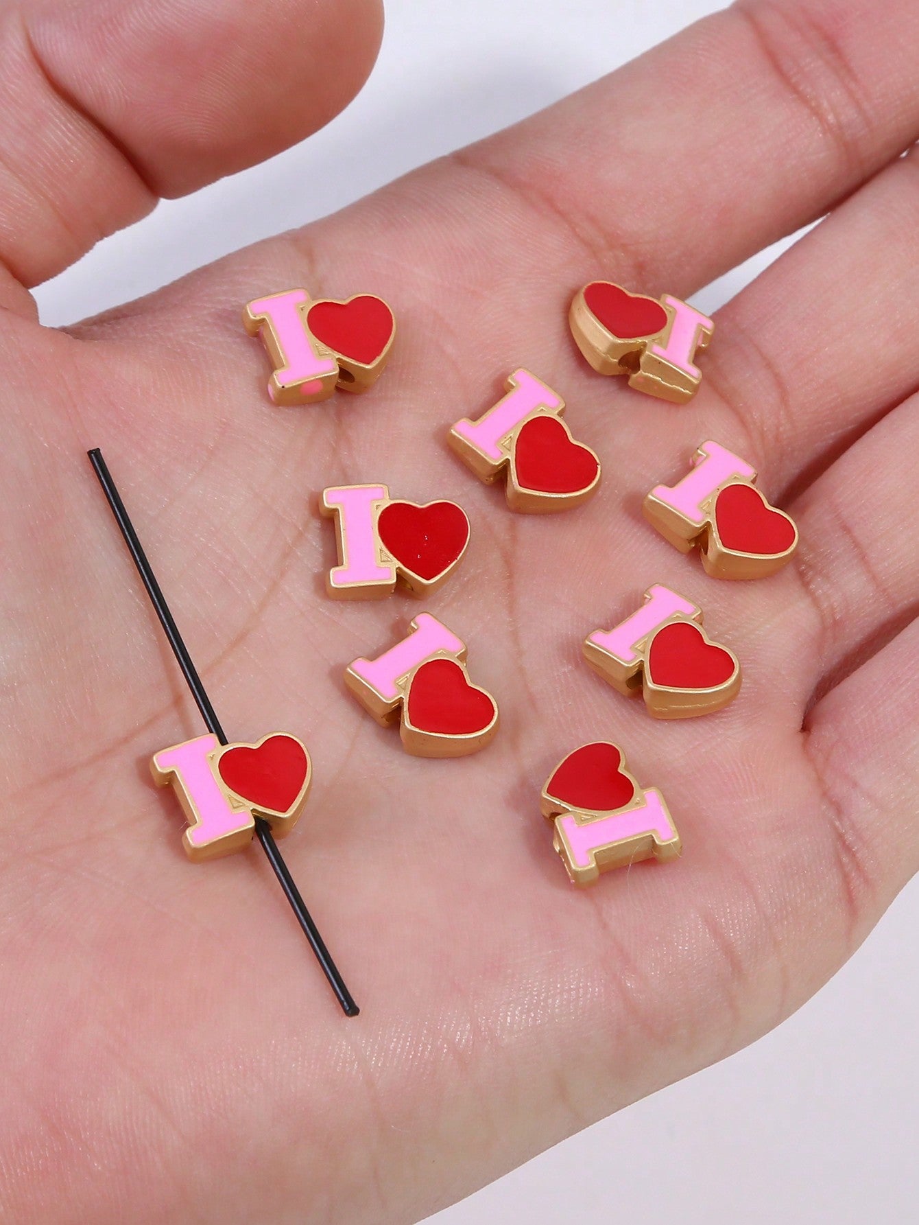 5pcs/Pack Matte Gold Plated Dripping Oil English Hole Pentagram Heart Bead, Zinc Alloy Diy Beaded Material For Handmade Bracelets/Necklaces/Phone Chains--1