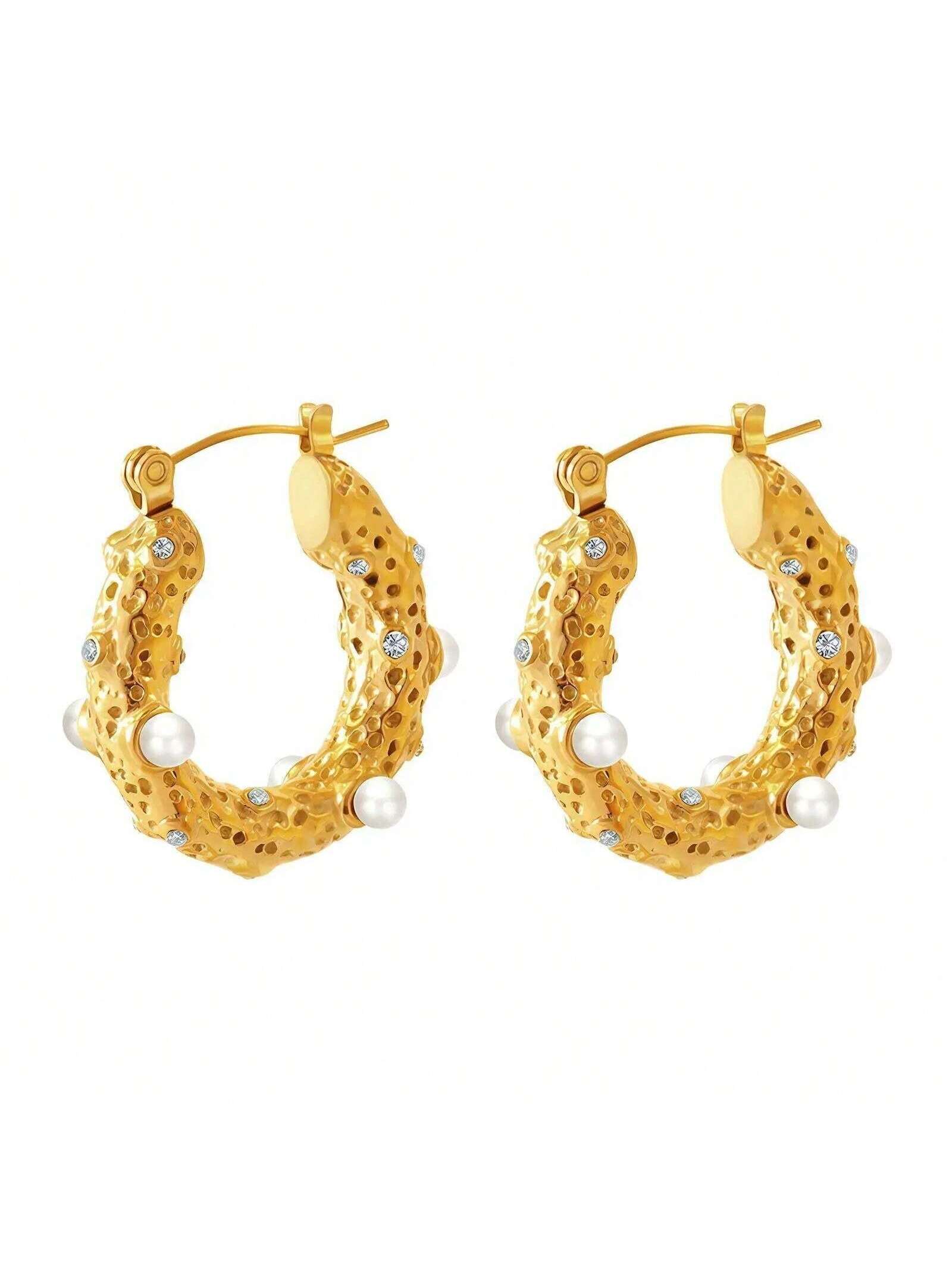 Akalia AKALIA Show Me Pearls Hoop Earrings-Gold-1