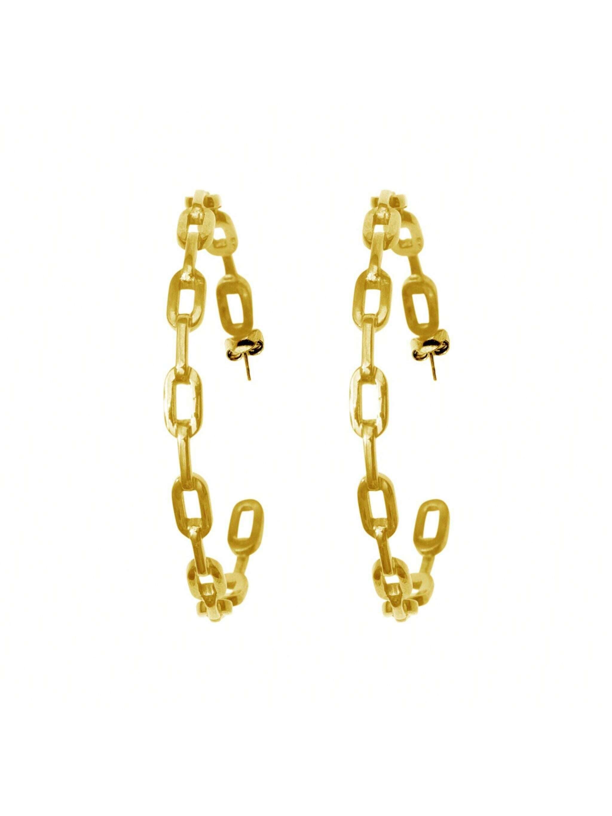 Adornia Adornia Link Hoop Earrings Gold-Yellow-1