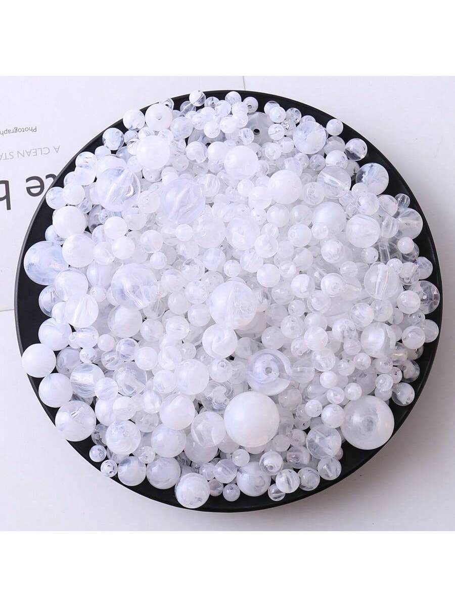 50g/Pack White Cloudy Gradient Mixed Size Round Beads For Handmade Bracelets, Earrings Diy Making--1