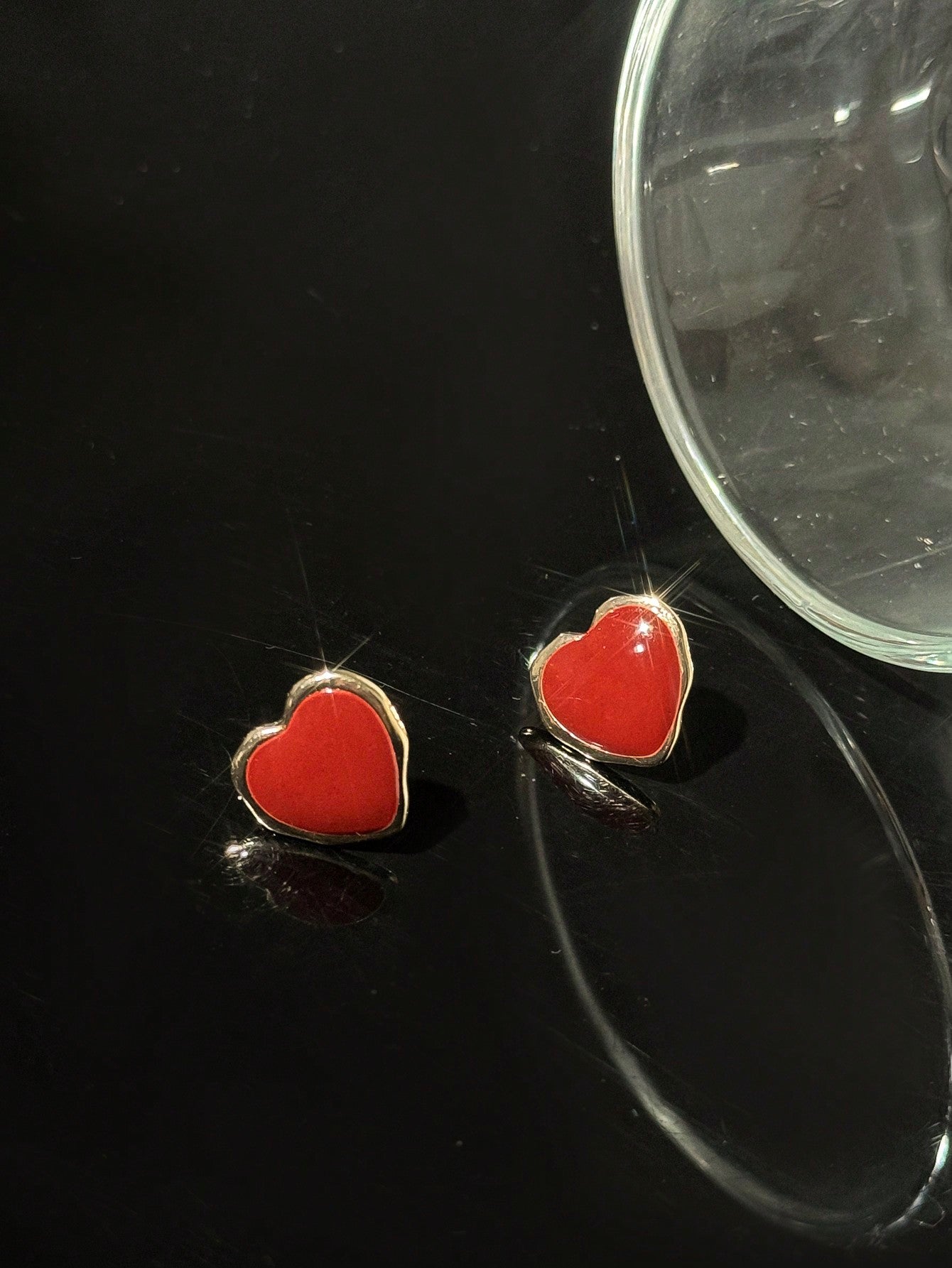 1pair Oil Drop Shaped Heart Stud Earrings-Multicolor-1