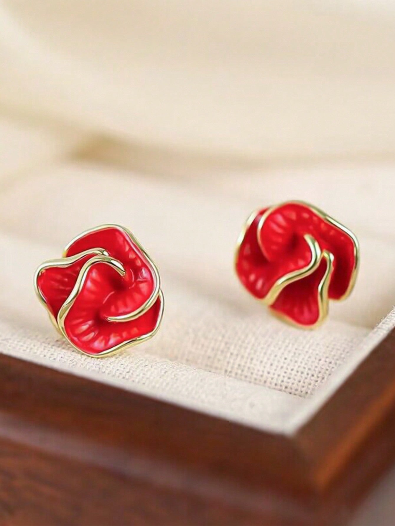 1pair Red Watercolor Irregular Flower Design Earrings, Fashionable Simple & Personalized Design, Exquisite & Gorgeous Women's Jewelry-Multicolor-1