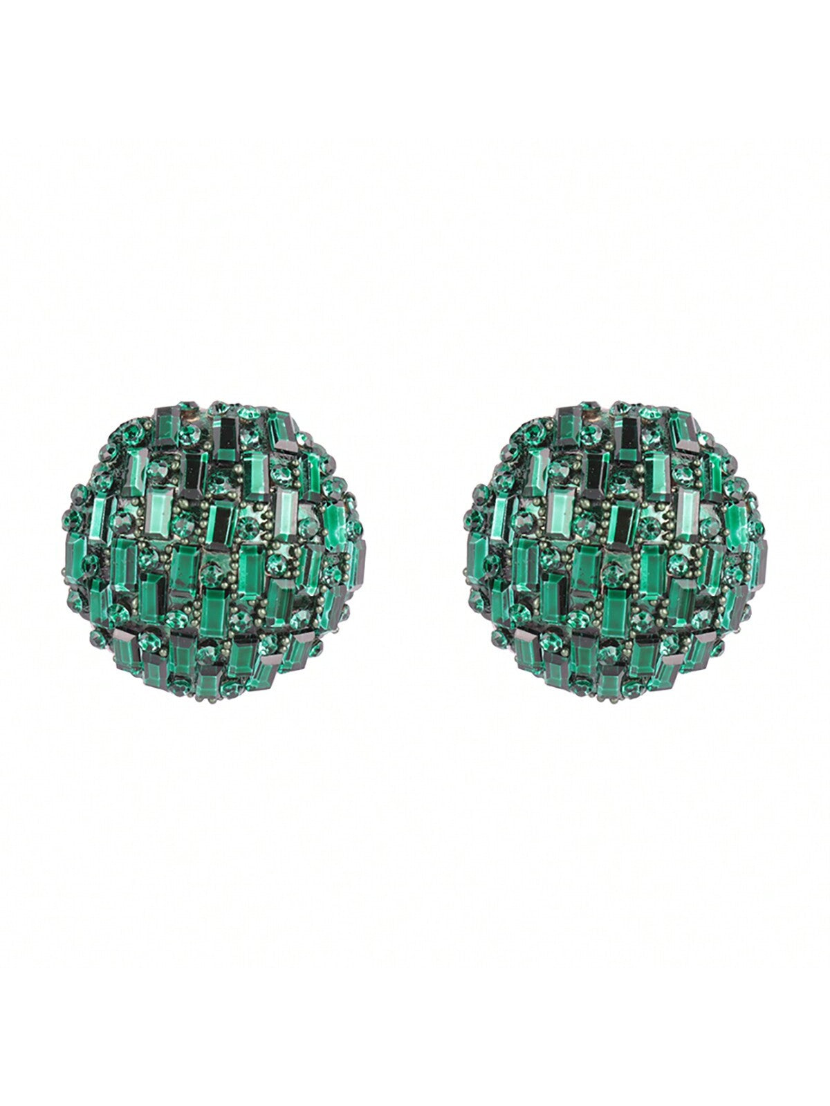 Circle Button Rhinestone Glitter Stud Earrings-EMERALD-1