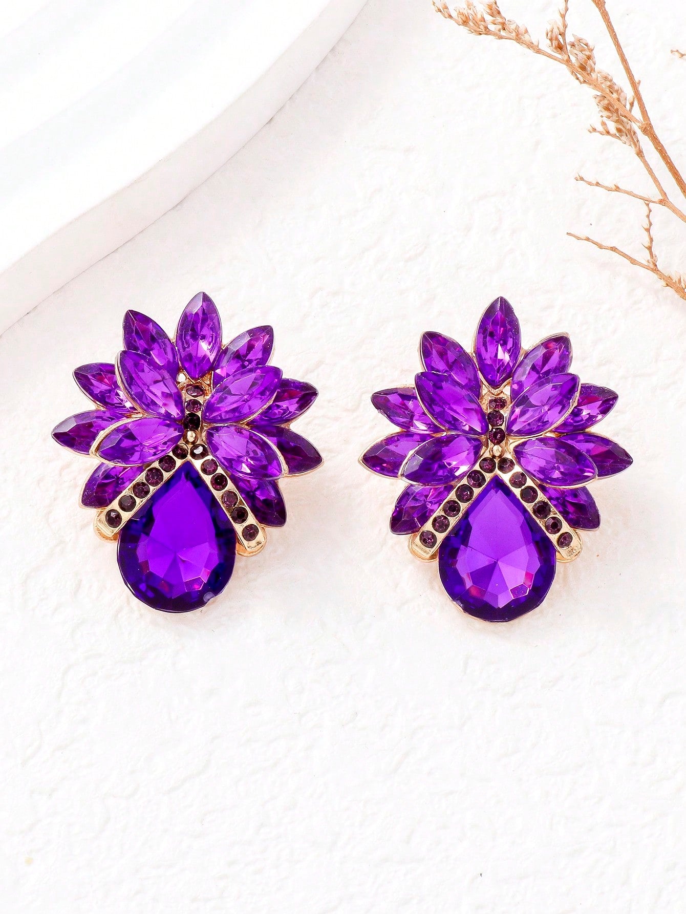 1pair Bowknot & Rhinestone Decor Earrings-Purple-1