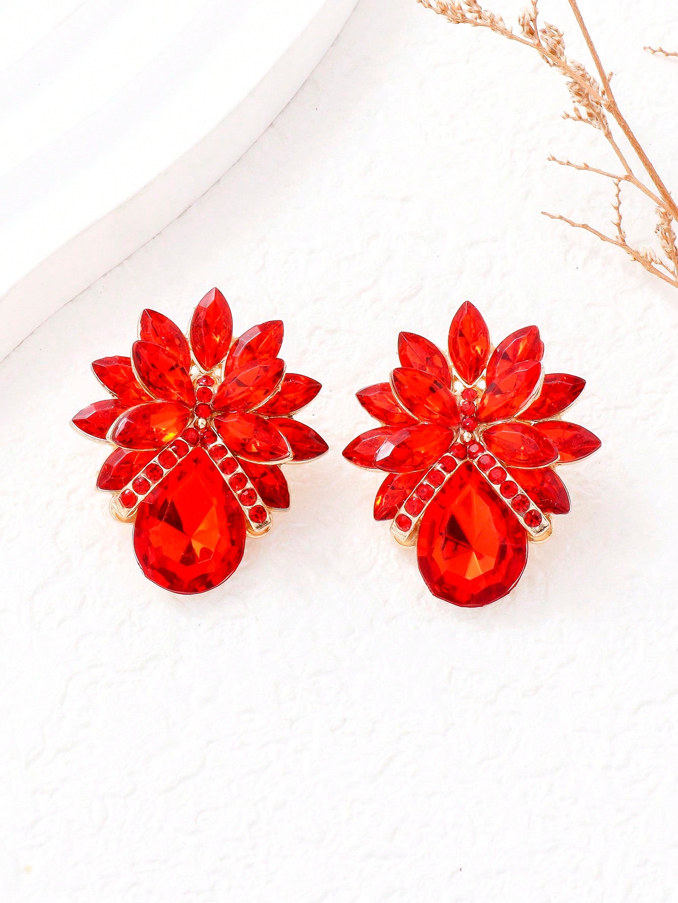 1pair Bowknot & Rhinestone Decor Earrings-Red-1