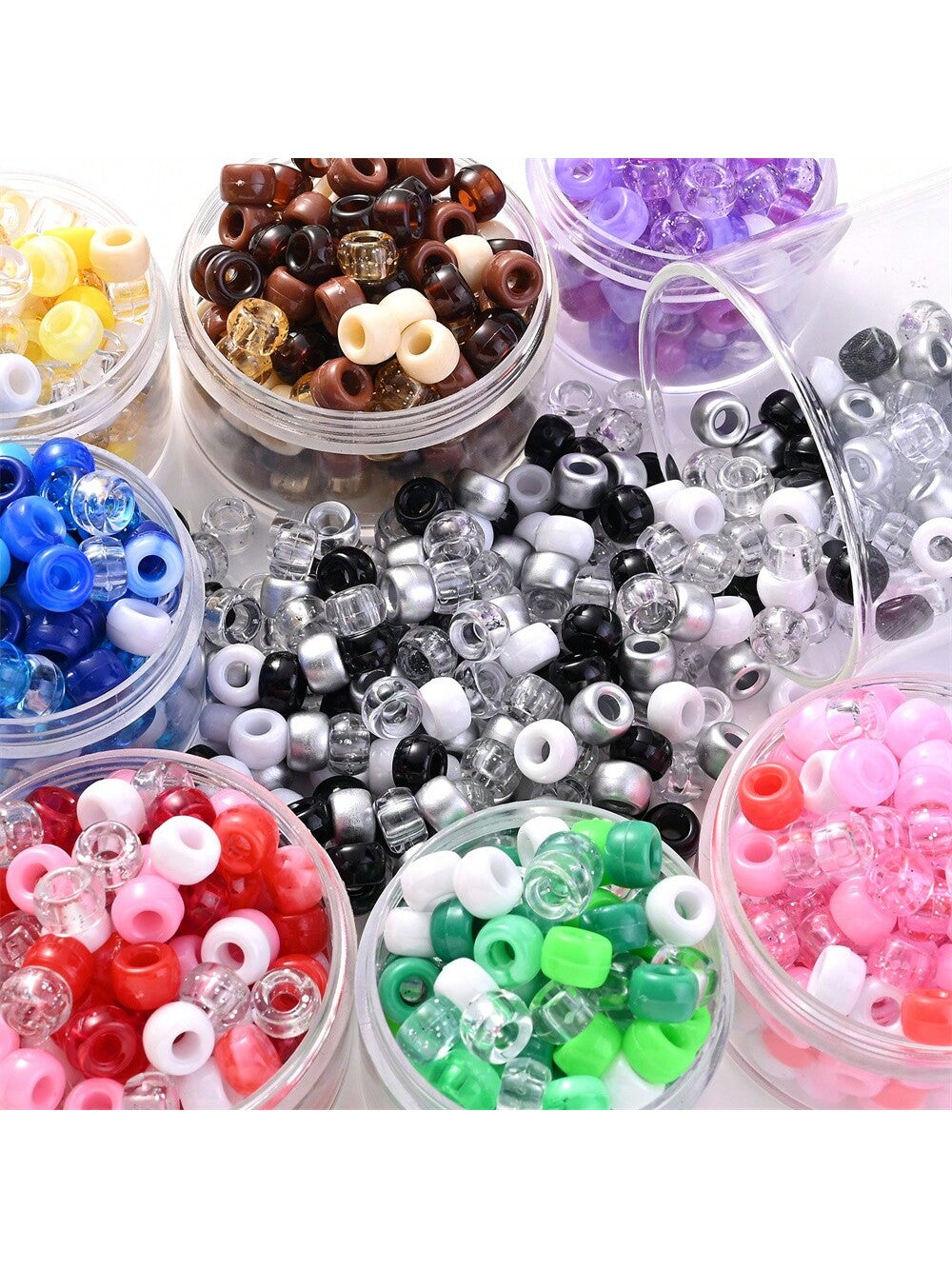 100Pcs/Pack Acrylic Large Hole Pony Beads Multicolor 6*9mm Loose Beads Jewelry Making Friendship Bracelets Necklaces Keychains DIY Accessories--1