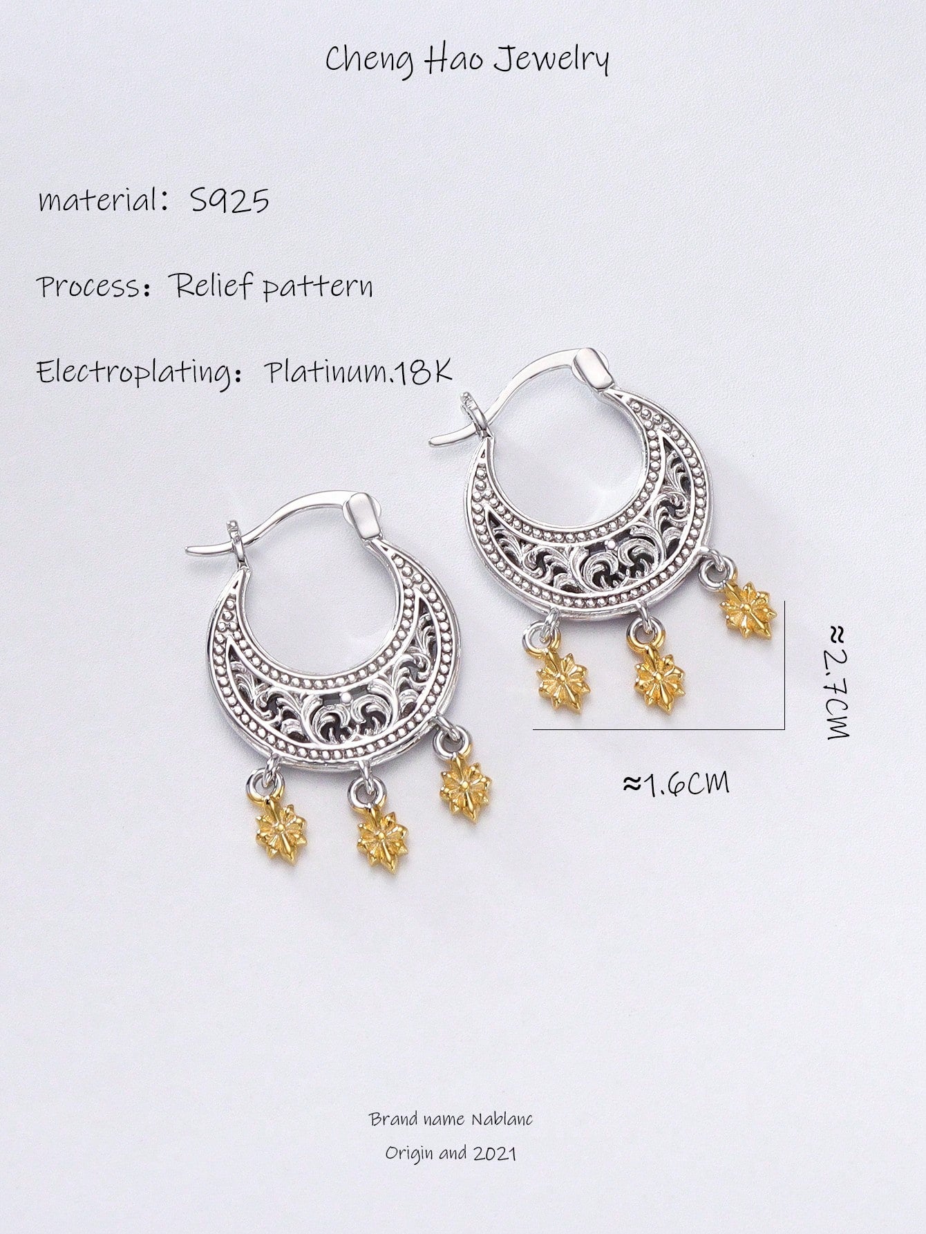 1pair Chinese Style Snowflakes 925 Sterling Silver Tassel Earrings Suitable For Women's Daily Wear-Silver-1