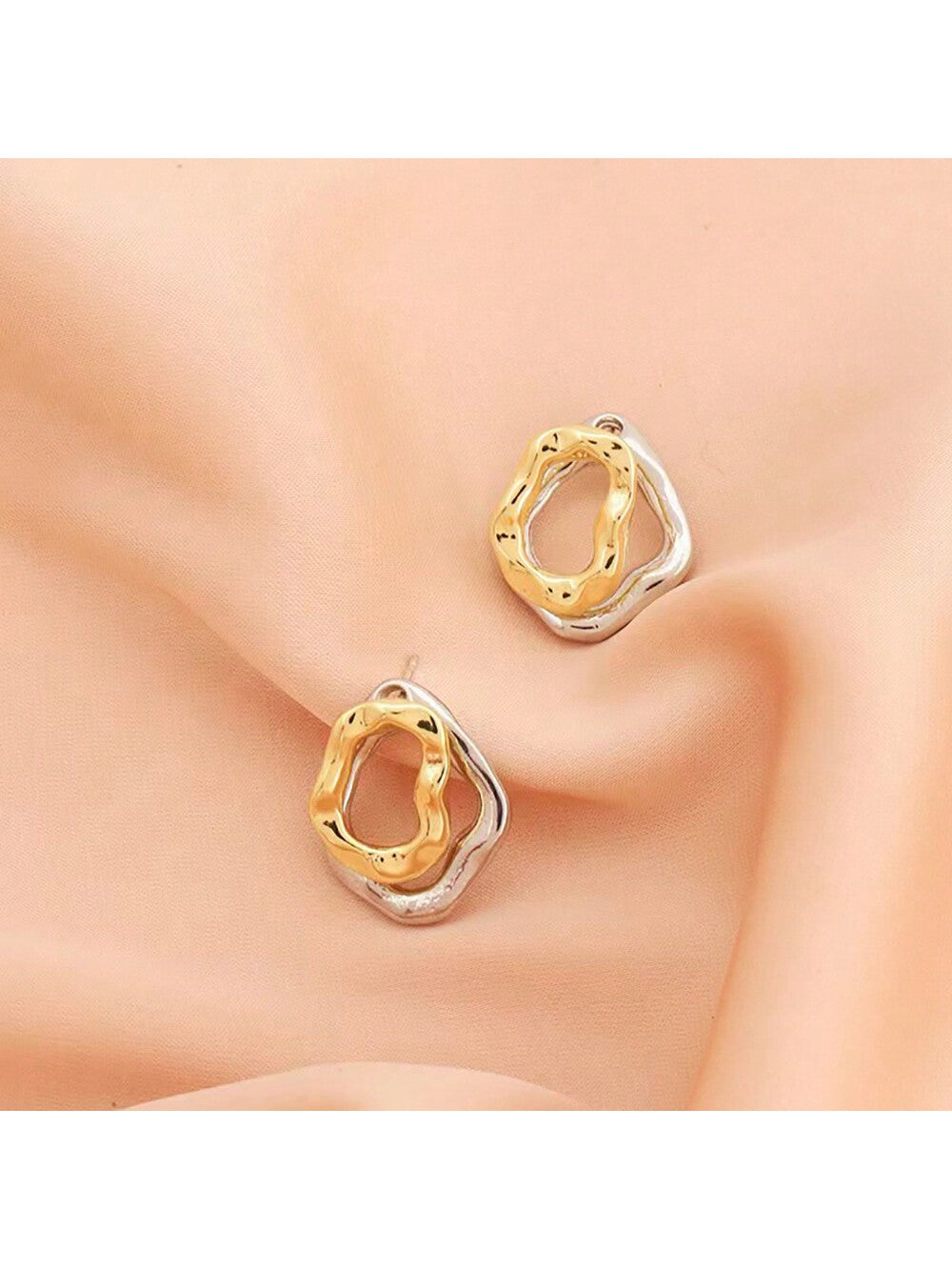 1pair Color-Blocked Irregular Twisted Dual-Tone Shape Fashionable & Chic Lightweight Earrings With Exquisite Design, Perfect For Women's Everyday Wear-Multicolor-1