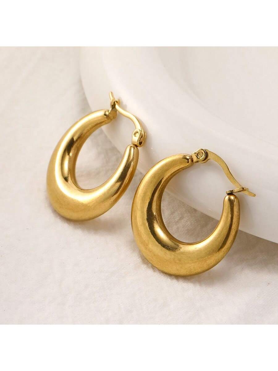 1pair S-Shaped Fashion Crescent Moon Earrings For Women/Girls Party Wear Accessories-Gold-1