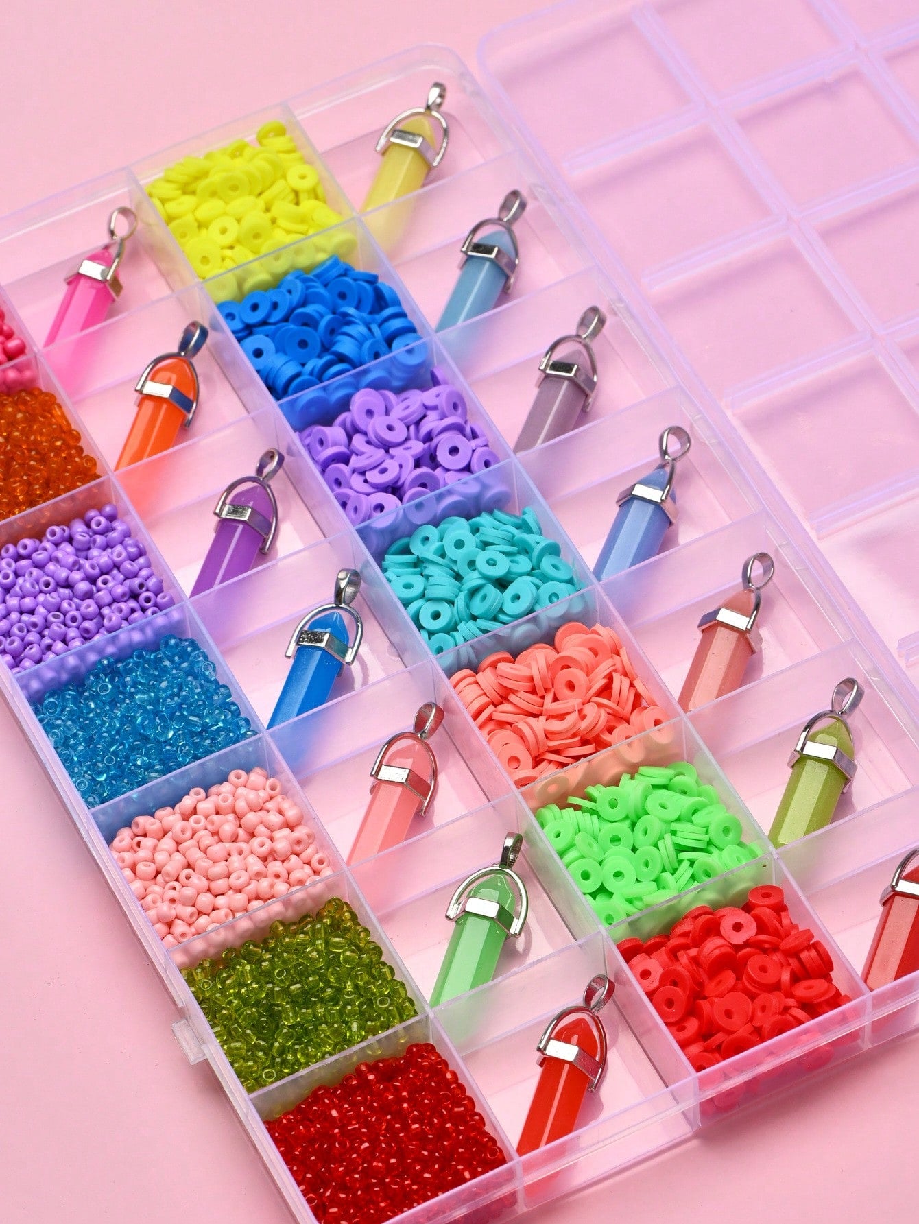 1box Multicolor Glass Rice Beads, Polymer Clay Discs Spacer, Crystal Glass Stone Pendant Diy Jewelry Making Supplies For Necklace, Bracelet, Earring And Mobile Phone Accessories-Multicolor-1