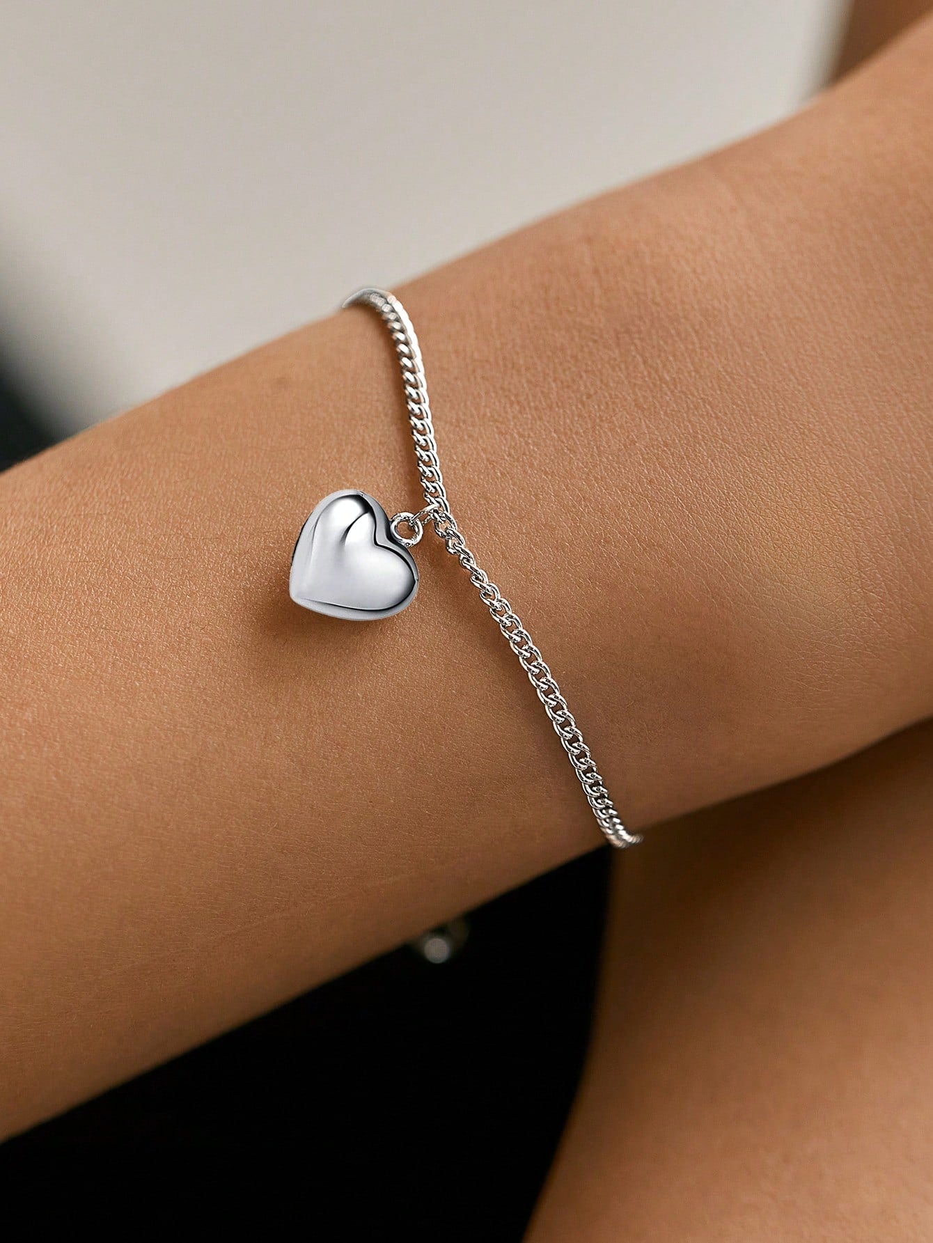 1 Pc Of 925 Sterling Silver Romantic Heart-Shaped Pendant Charm Bracelet Female Heart Hand Jewelry Valentine'S Day Gifts-Silver-1