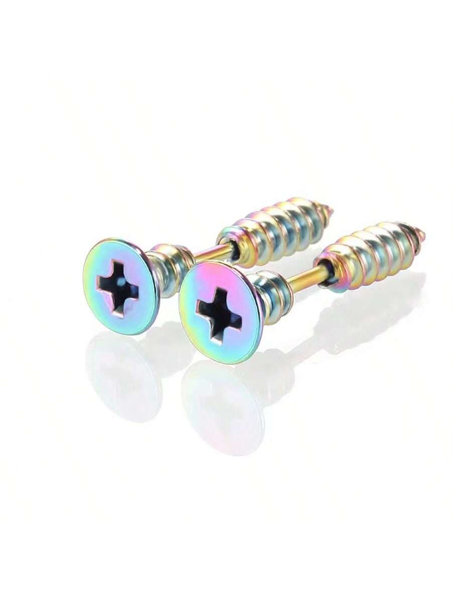 1pc Trendy Stainless Steel Screw Earring, Piercing Screw Stud Earring, Minimalist Fashionable Earring--1