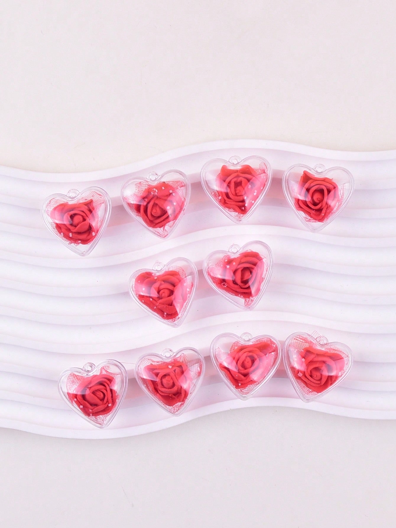 10pcs Fashionable 3d Peach Heart Shaped Box & Plastic Rose Flower Shaped Pendant For Women'S Earrings, Necklaces Diy Jewelry Making Accessory--1