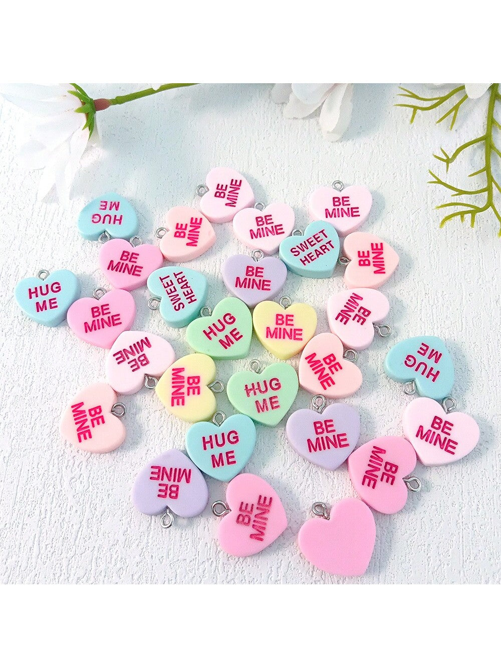 10pcs/Pack Creative Resin Candy Color Carved & Painted Heart Shaped Letter Bemine Hugme Diy Jewelry Set, Including Necklace, Earrings, Bracelet, Phone Chain, Keychain, Bag Accessory, For Women On Valentine's Day-Multicolor-1