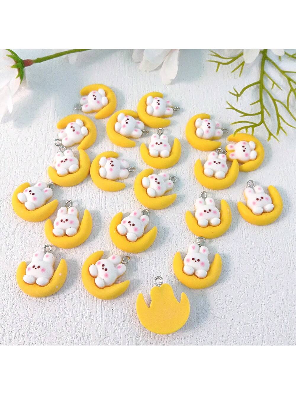 10pcs/Pack Resin Easter Cute Cartoon Moon Rabbit Diy Pendant For Earrings, Necklace, Bracelet, Phone Chain, Bag Decoration, Phone Case Decoration For Women-Multicolor-1