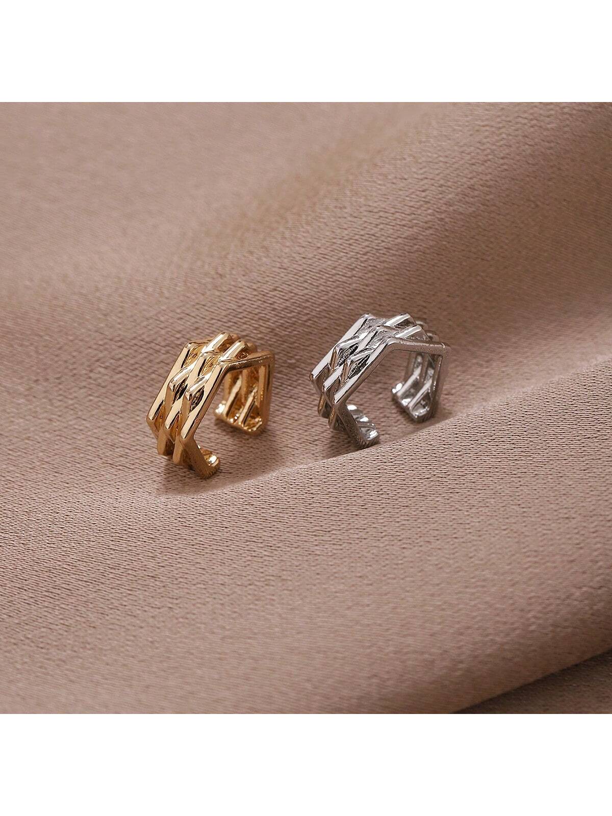 2pcs Fashionable Minimalistic Shaped Non-Pierced Ear Clips, High-End Style Ear Accessories-Multicolor-1