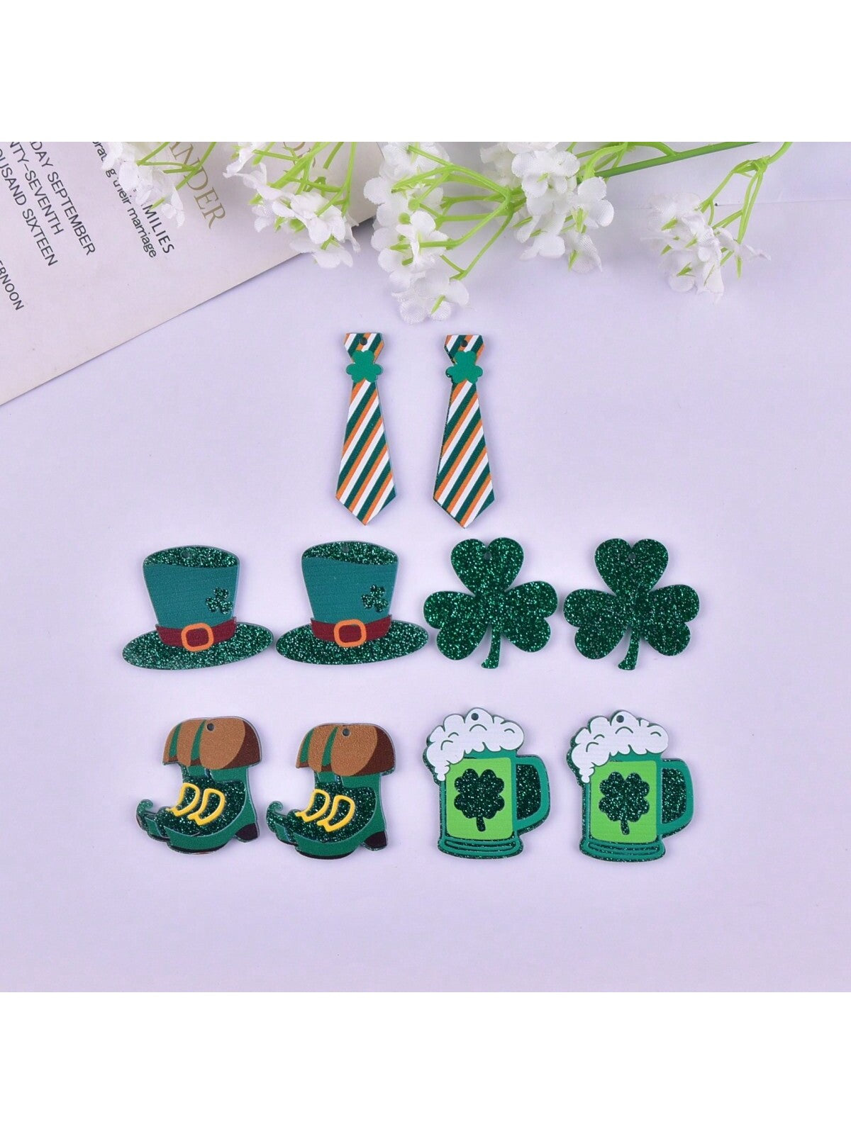 10pcs Saint Patrick's Day Beer & Shamrock Shaped Acrylic Jewelry Pendant For Women Diy Necklace, Earring, Bracelet, And Anklet Making-Multicolor-1