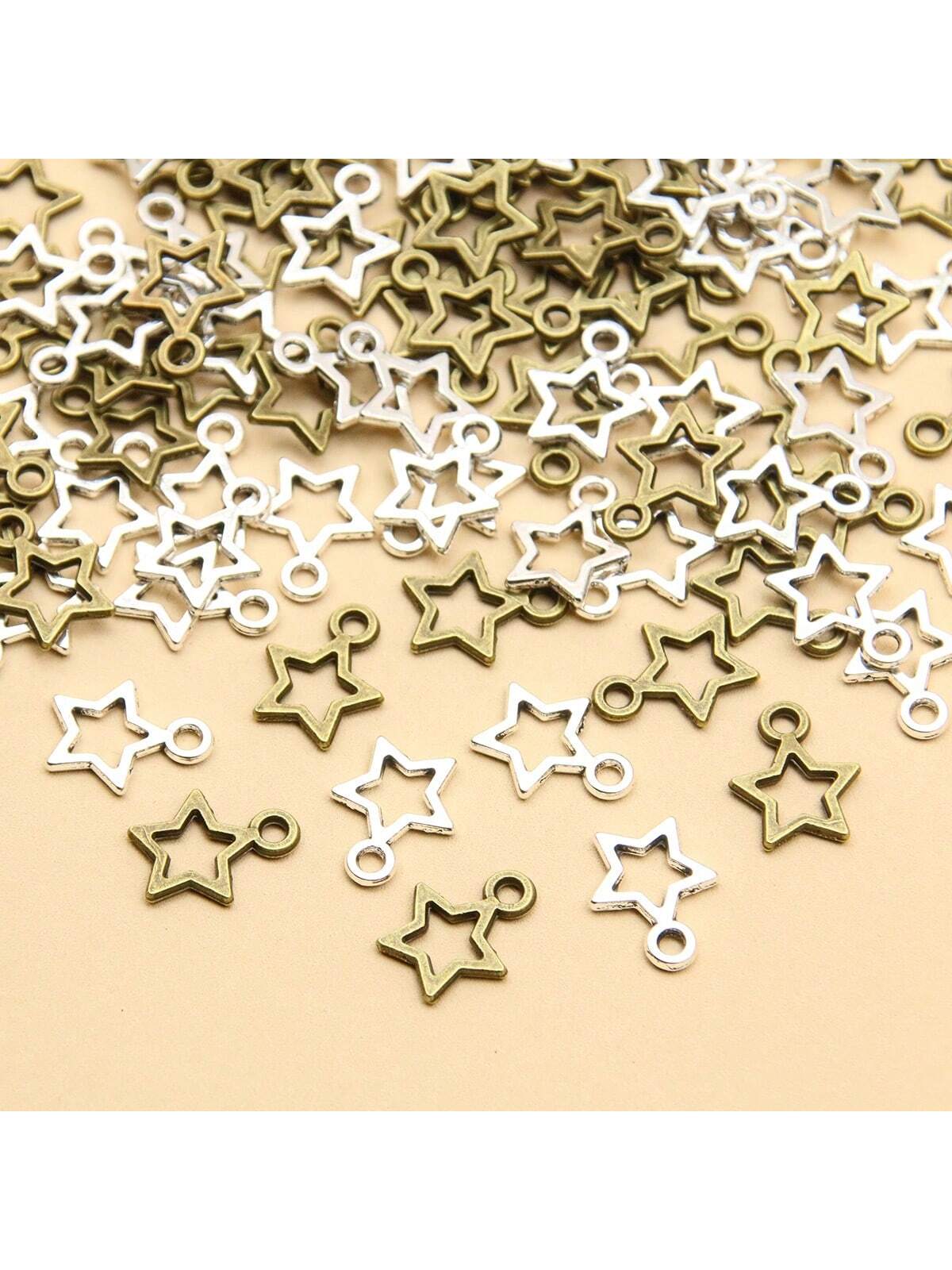 50pcs New Arrival Metallic Bicolor Alloy Star Shaped Charm, Great For Men And Women'S Diy Jewelry Making, Suitable For Bracelet, Necklace, And Bangle, Nice Gift For Festival--1