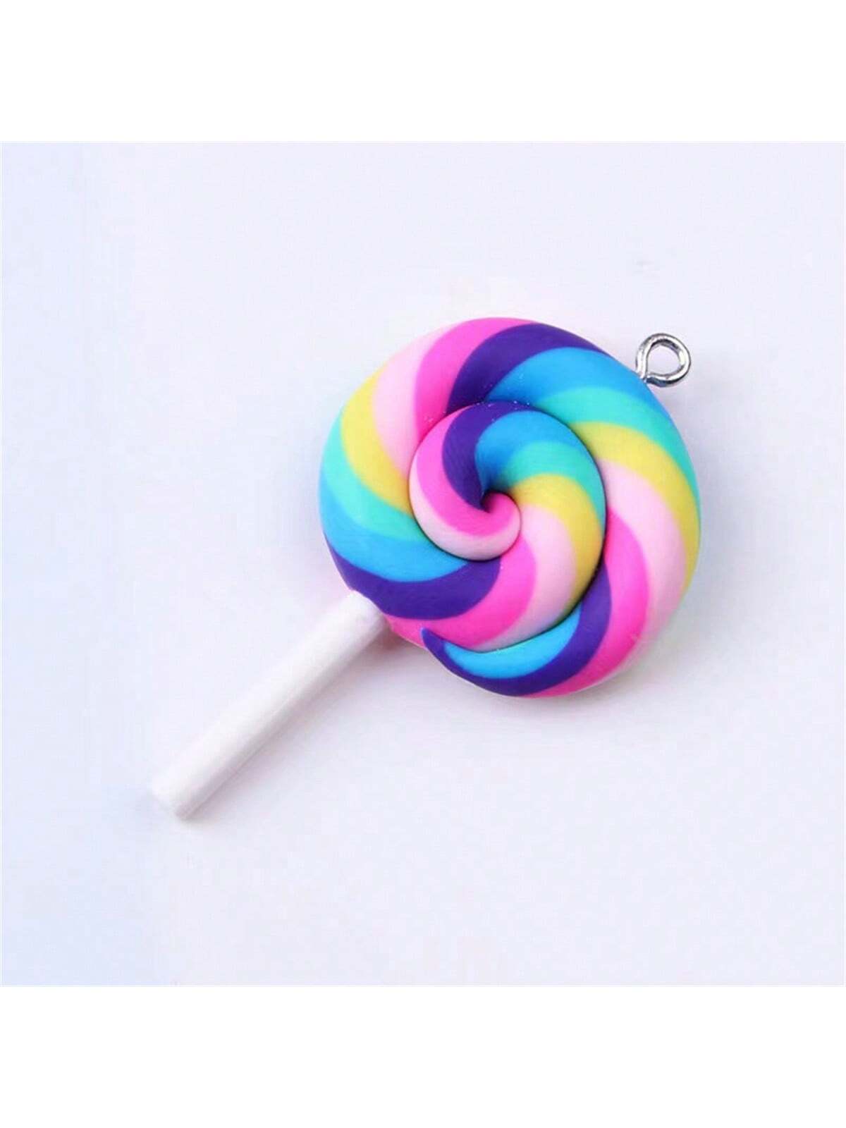 Realistic Rainbow Lollipop Pendant, Decor, Diy Jewelry Making, Sweet Candy Earrings, Keychain, Hanging Ornament-Multicolor-1