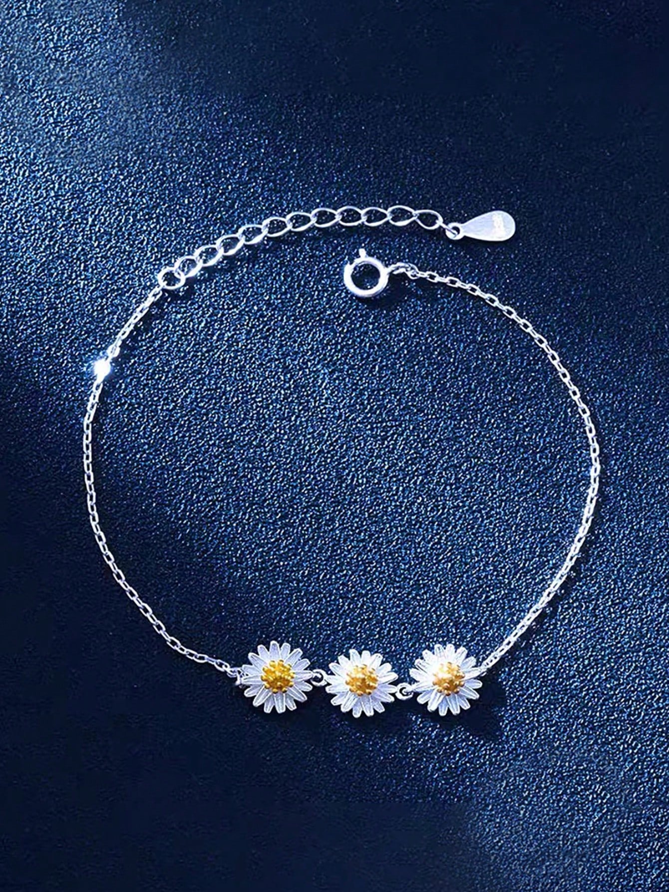 1pc Lovely Daisy Bracelet For Women S925 Sterling Silver Fine Ladies Jewelery Gift-Silver-1