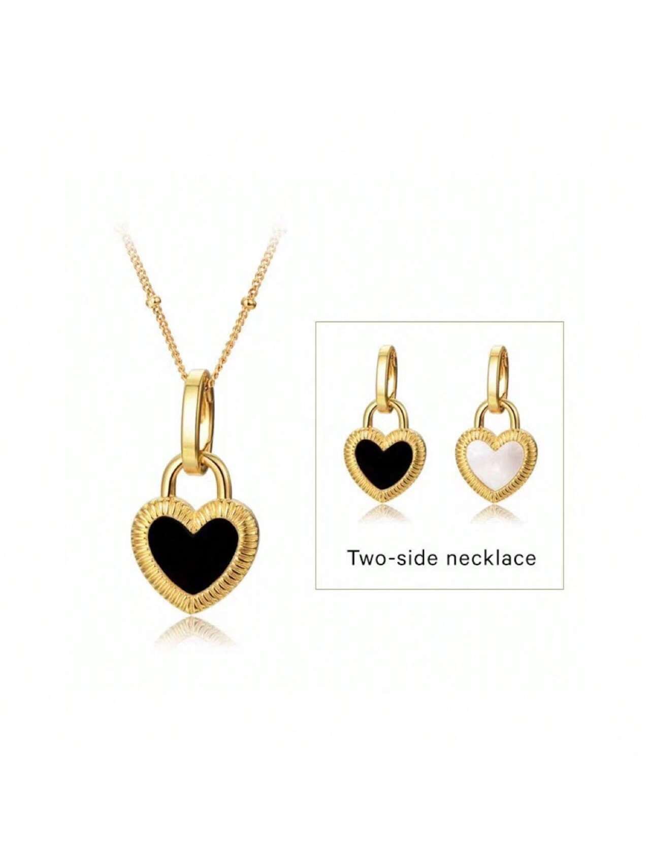 Women'S 100% Pure Silver 925 Double Sided Natural Black Agate Love Pendant Necklace With Low Allergy And  Jewelry Gifts SD213-Gold-1