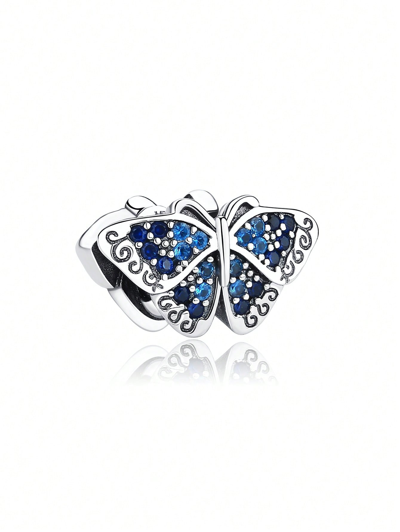 1pc Silver-Plated Butterfly Bead With Cubic Zirconia For Women, Suitable For Diy Bracelet/Necklace, Festival Gift-Silver-1