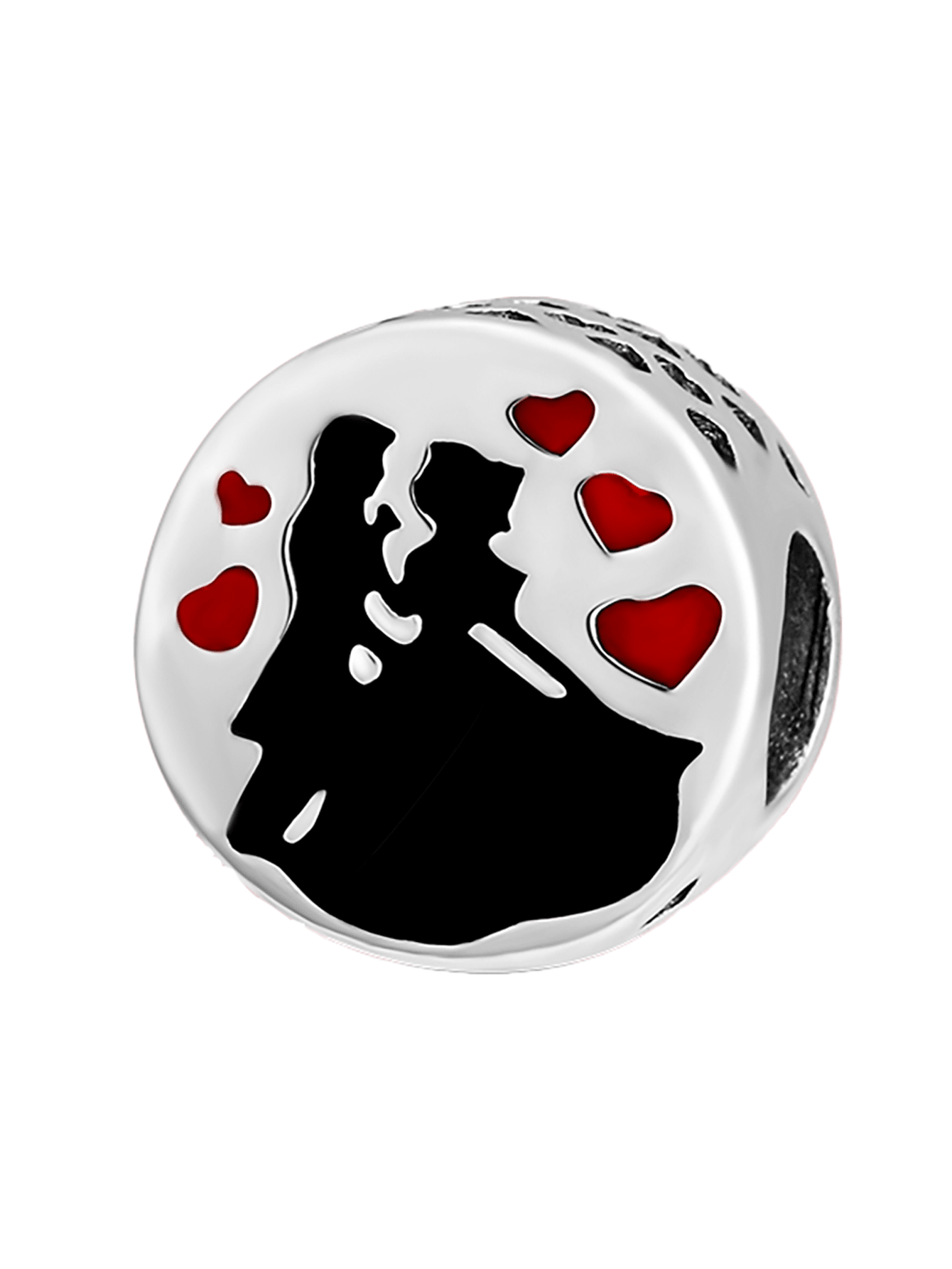 Silver Plated Charm Valentine'S Day Love Couple Red Beads Charm Pendant Ball Suitable For Bracelets DIY Women'S Jewelry-Silver-1