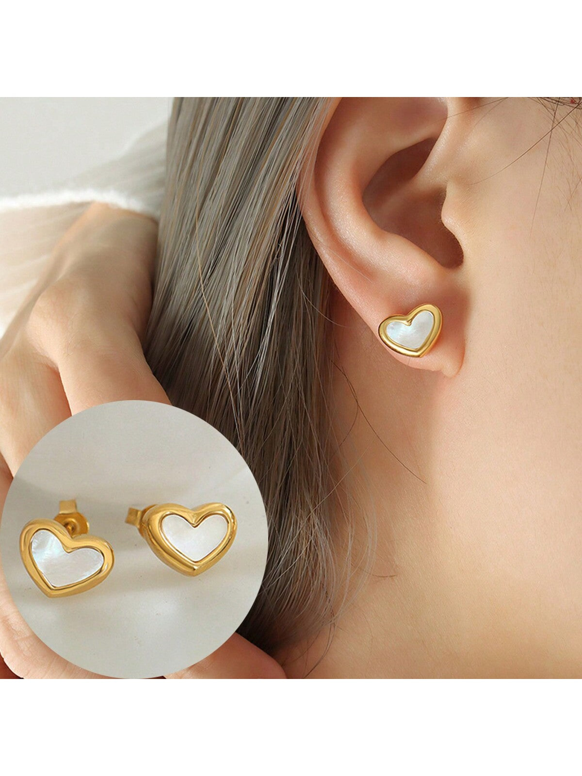 18K Gold Plated 1pair Luxury Design Heart Stud Earrings For Women Fashion Stainless Steel Jewelry Best Friend Gifts For Daily Decoration--1