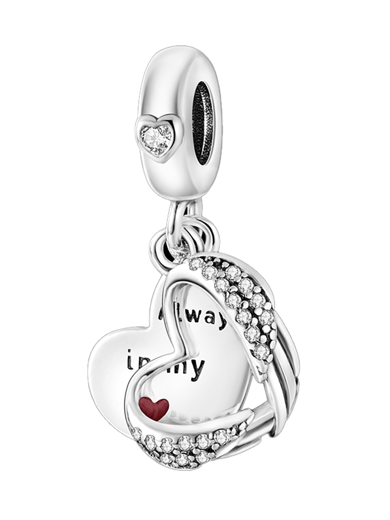 Silver Plated Charm Always In My Heart Love Diamond Red Pendant Charm Pendant Ball Suitable For Bracelets DIY Women'S Jewelry-Silver-1