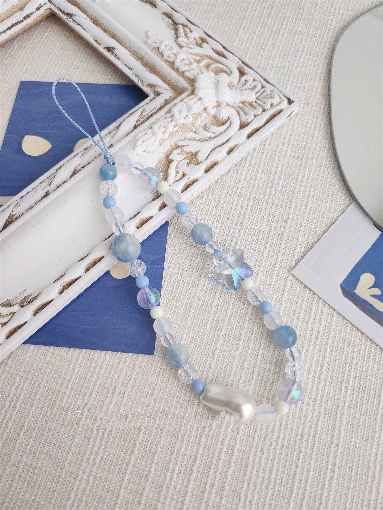 Ins Style Ocean Blue Beaded Phone Lanyard, Diy Pendant For Mobile Phone, Camera, Wrist And Other Decoration-Blue-1