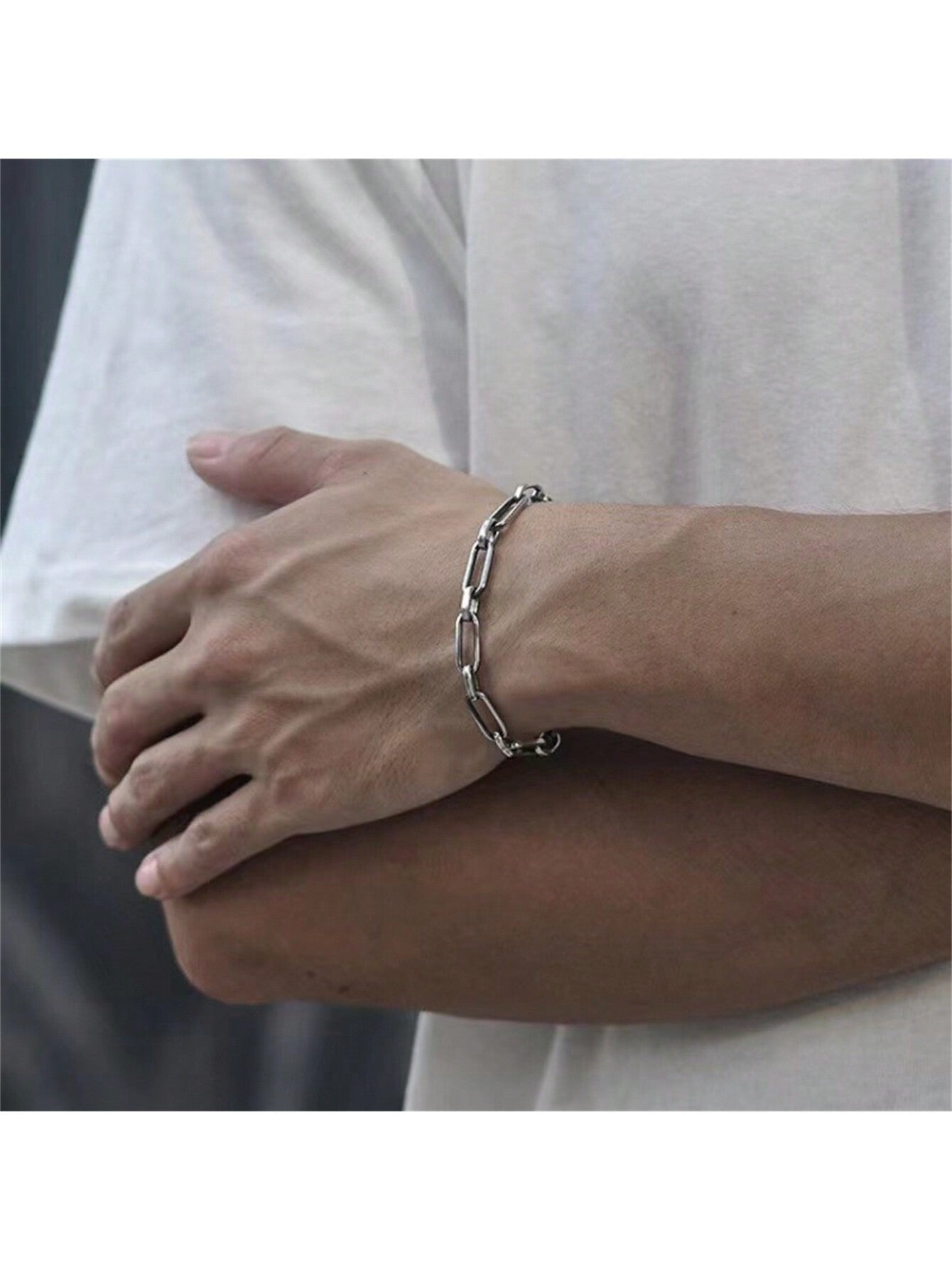 1pc 925 Sterling Silver Ot Clasp Men'S Bracelet, Heavy-Duty Chain Bracelet For Daily Wear-Silver-1