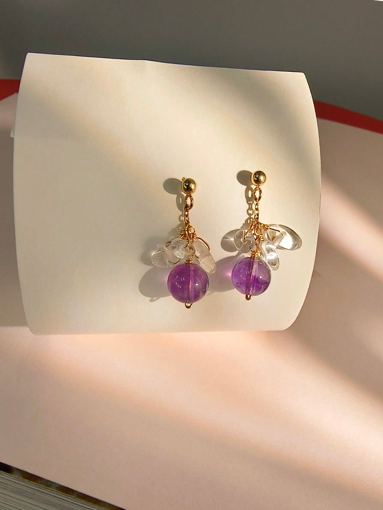 1 Pair Of Women's Earrings With Natural Agate And Amethyst In Raspberry/Blackberry/Blueberry, 925 Silver Plated In Gold, Featuring Pure, Romantic And Unique Natural Colors, Suitable For Daily Wear And Festival Gift.-Purple-1