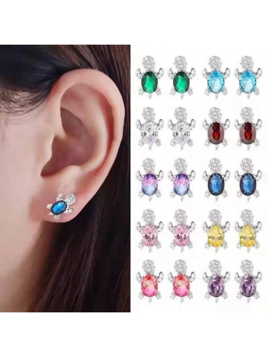 Fashionable Women'S Lovely Cartoon Turtle Shaped Earrings, Animal Themed Jewelry Gift Stud Earrings--1