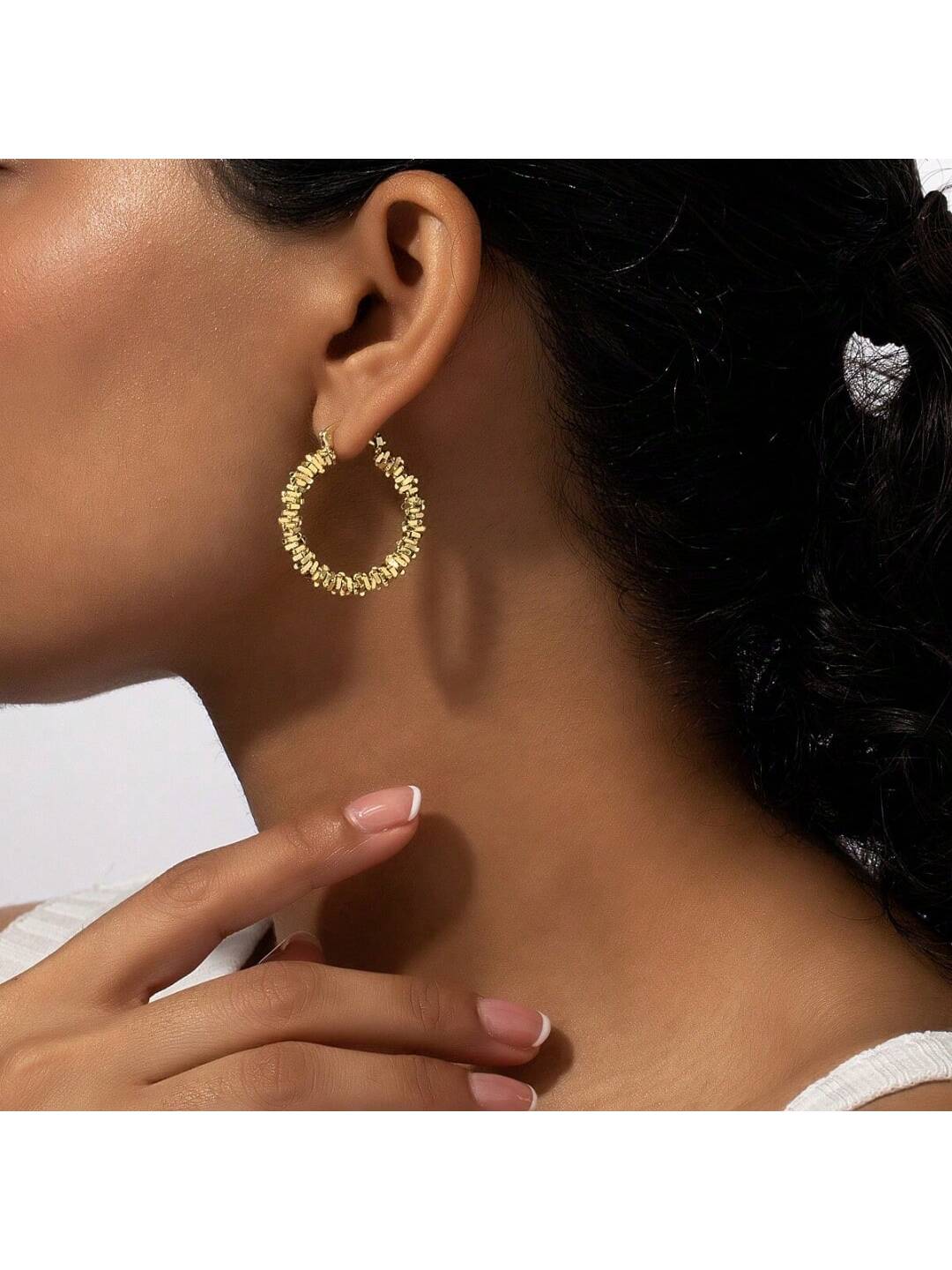 1pair European & American Fashion Cold Wind Irregular Circular Broken Block Design Earrings For Women'S Daily Wear-Gold-1