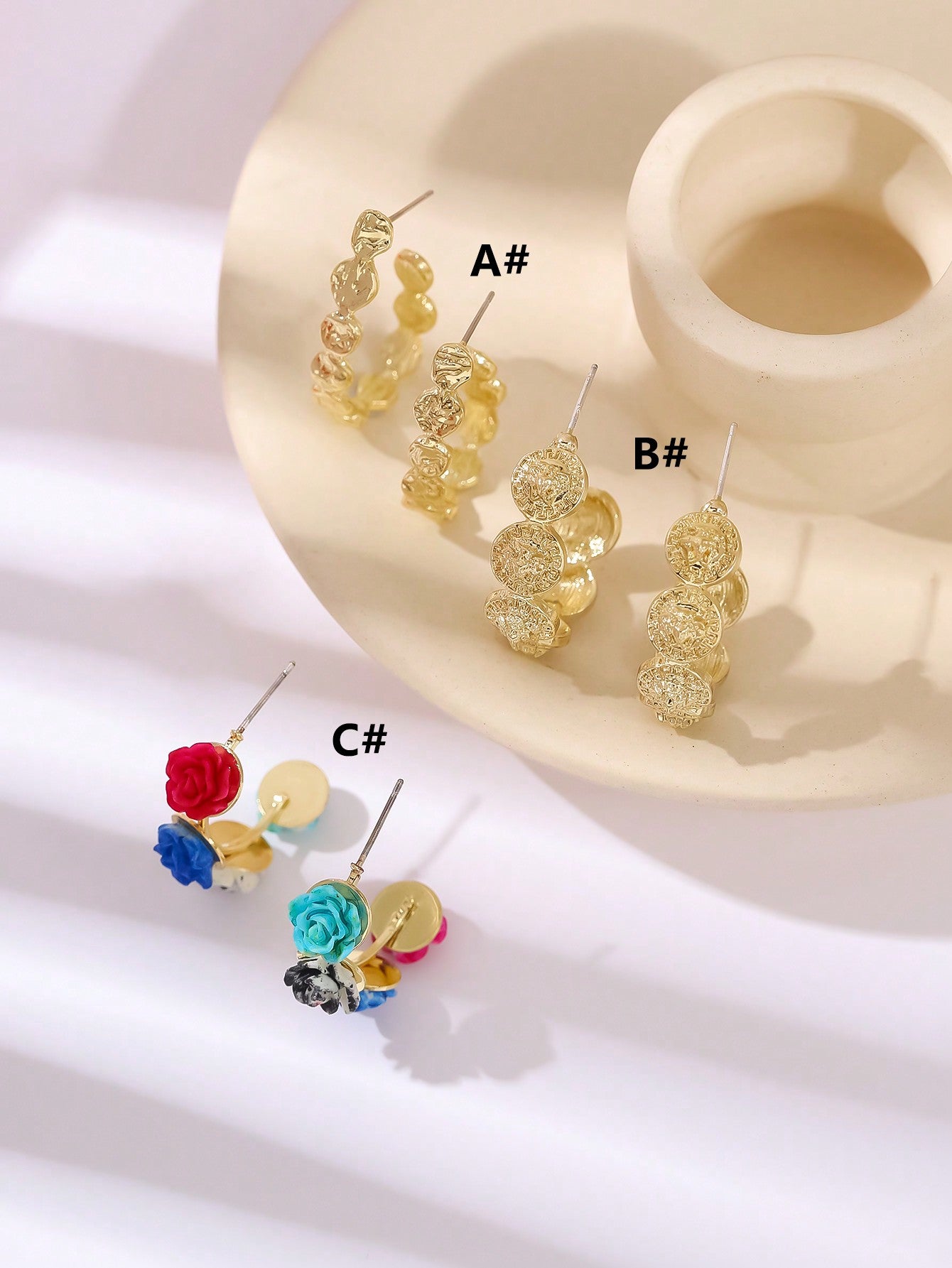 1pair Elegant & Simple Camellia Flower Stud Earrings-Multicolor-1