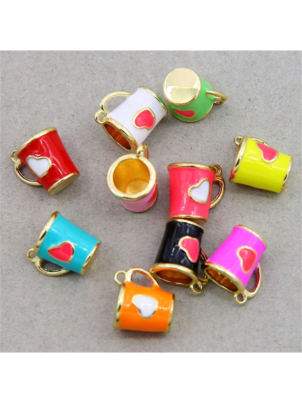 10pcs Fashionable Metal Heart Shaped Oil Drop Tea Cup Decor Pendant For Necklace, Diy--1