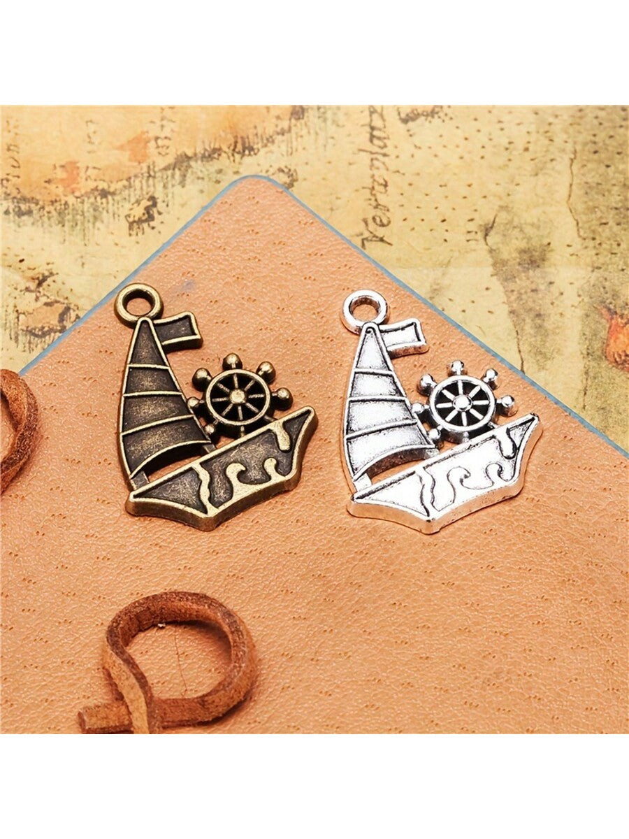 10-30pcs Antique Brass Antique Silver Color Alloy Sailboat Charms 28*21MM Ship Rudder Pendants Jewelry Making DIY Accessories-Multicolor-1