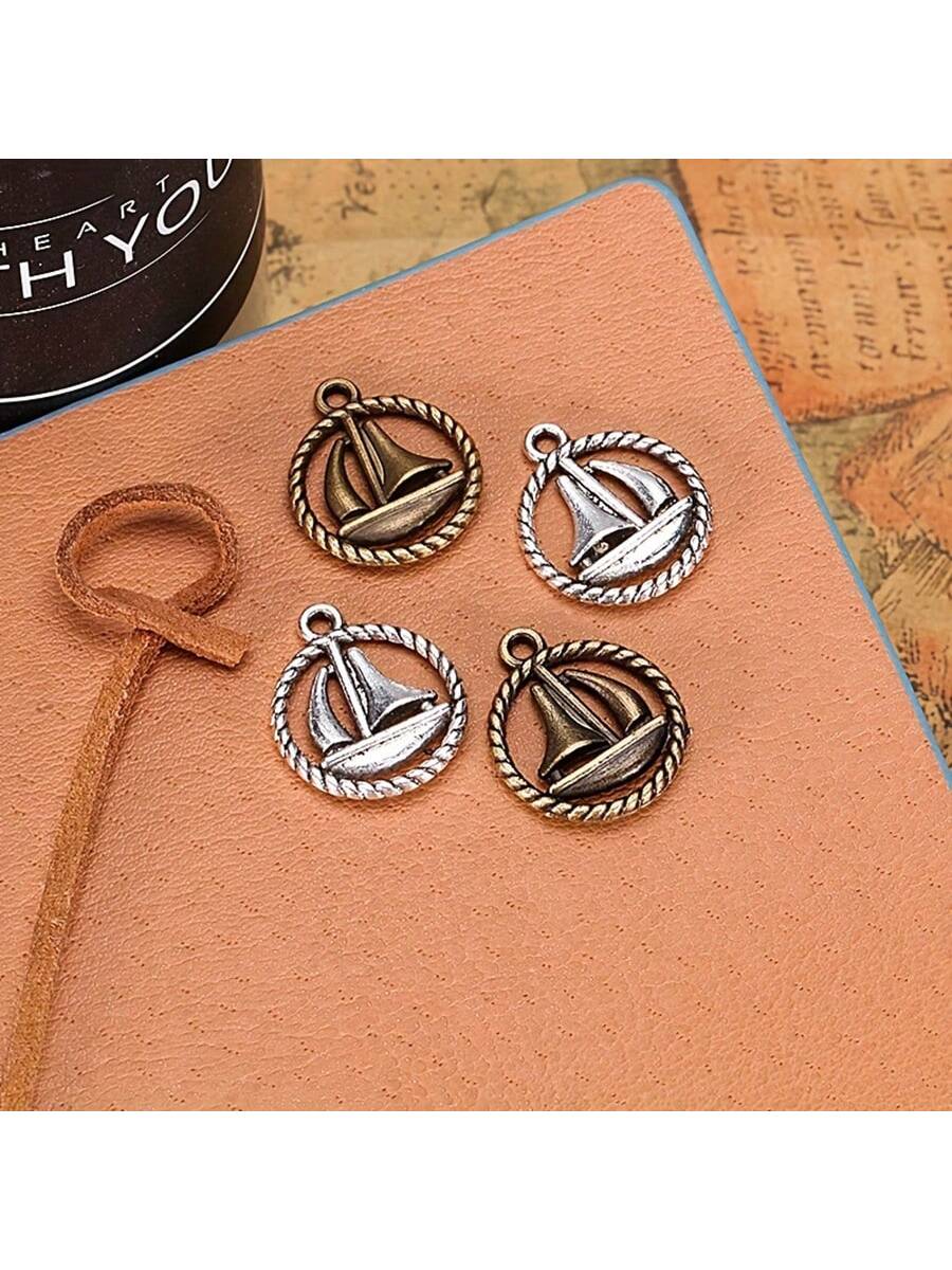 20-100pcs Alloy Circle Sailboat Boat Charms Pendant For Jewelry Making Bracelet Earrings Necklace DIY Accessories Crafts-Multicolor-1