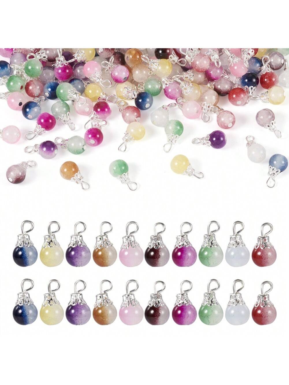 100 Pieces 10 Colours Baked Crackled Glass Pendants, 16x8mm With Silver Iron Ring, Colorful Decoration For Necklace Bracelet Earrings DIY Jewellery Accessories-Multicolor-1