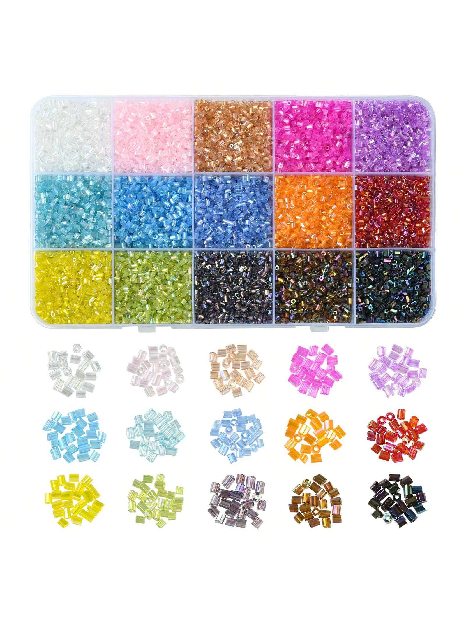 1 Box 19500Pcs 15 Colors Glass Round Bugle Beads, 2mm Tube Seed Bead Loose Spacer Bead For Earring Bracelet Neckalce Jewelry DIY Craft Making Beading Sewing, Hole 1.8mm-Multicolor-1