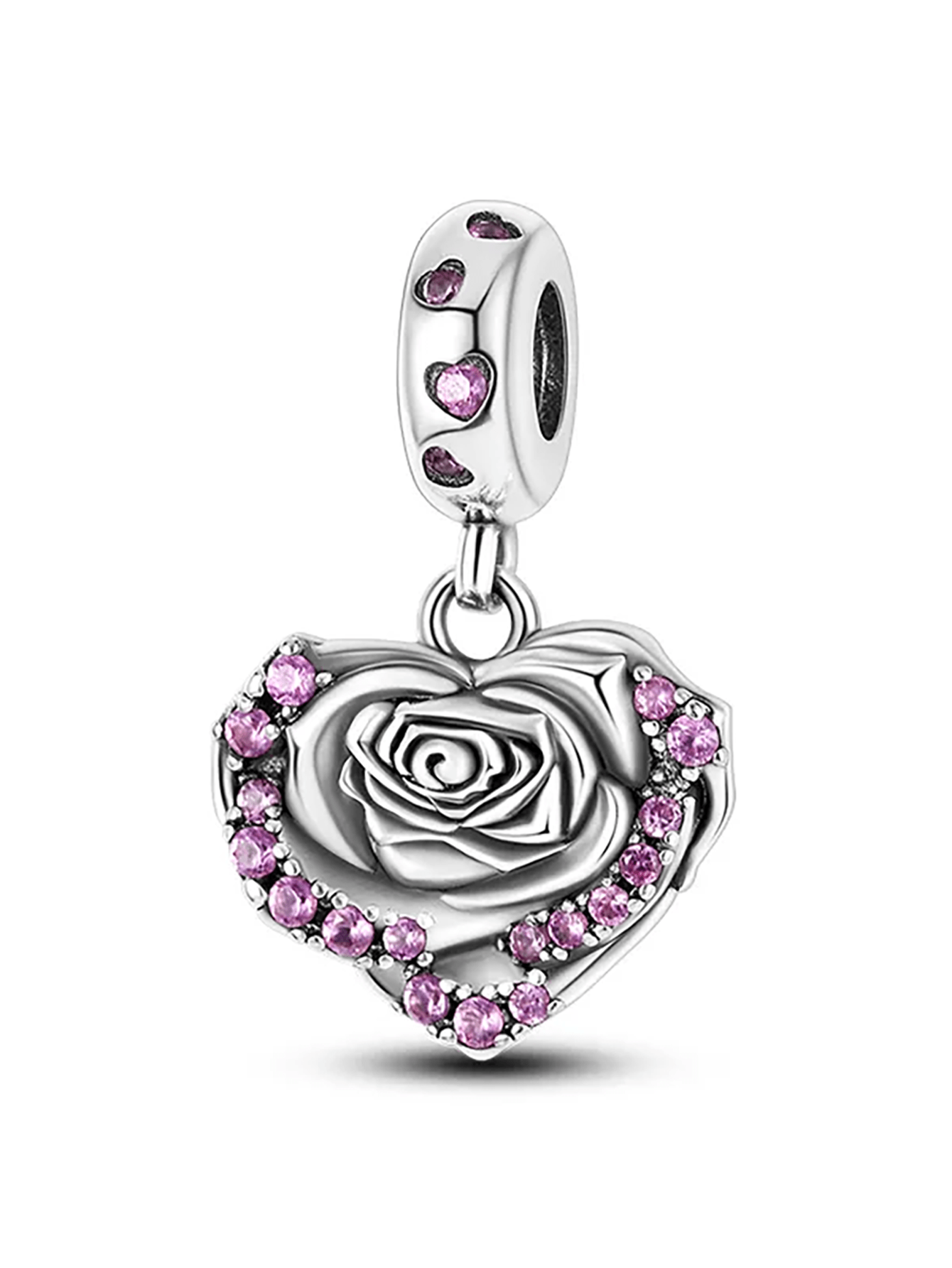 Silver Plated Charm Valentine'S Day Rose Diamond Pink Pendant Charm Pendant Ball Suitable For Bracelets DIY Women'S Jewelry-Silver-1