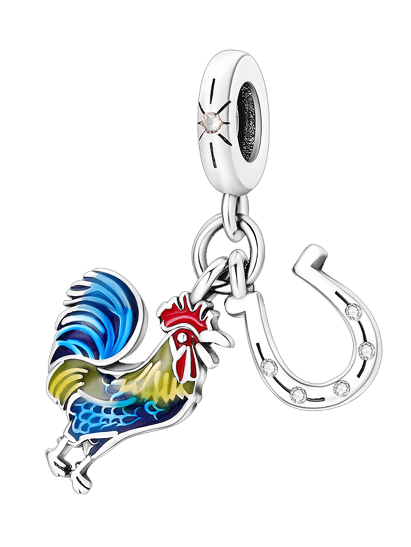 Silver Plated Charm Rooster Horseshoe Animal Series Pendant Charm Pendant Ball Suitable For Bracelets DIY Women'S Jewelry-Silver-1