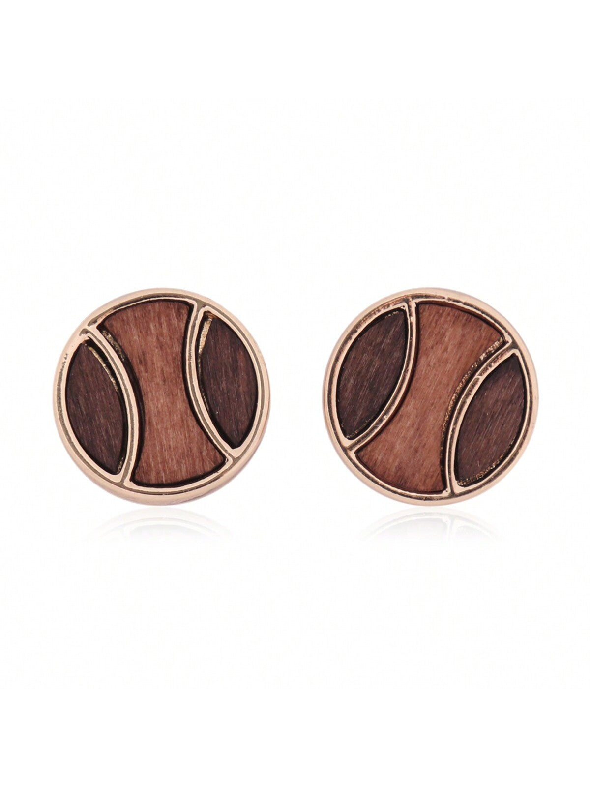 Wood Inset Baseball Post Back Earrings-Gold-1