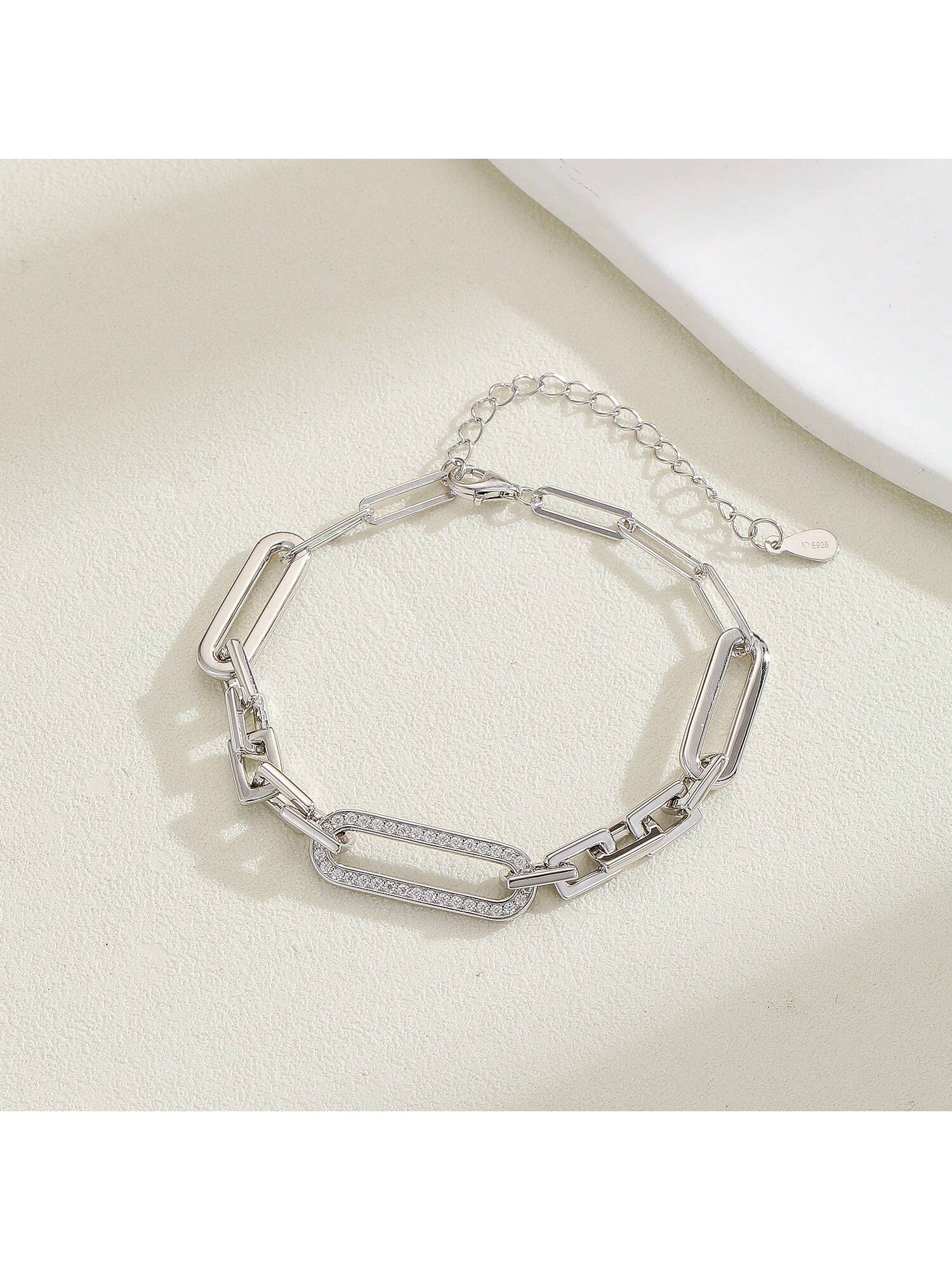 1pc S925 Sterling Silver Mossanite Hip-Hop Bracelet - Fashionable And Versatile, Best Gift For Girlfriend, Women's Jewelry, Trendy, And Must-Have Item, Recommended! A Must-Have Unique Jewelry That Hip-Hop & Sweet Girls Should Own.-White-1