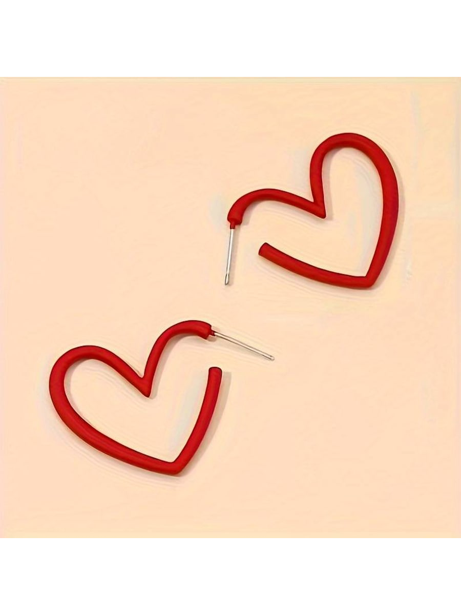 1pc Women'S Simple And Fashionable Red Heart-Shaped Earring, A Gift For Lovers, Women, Friends, And Best Friends--1